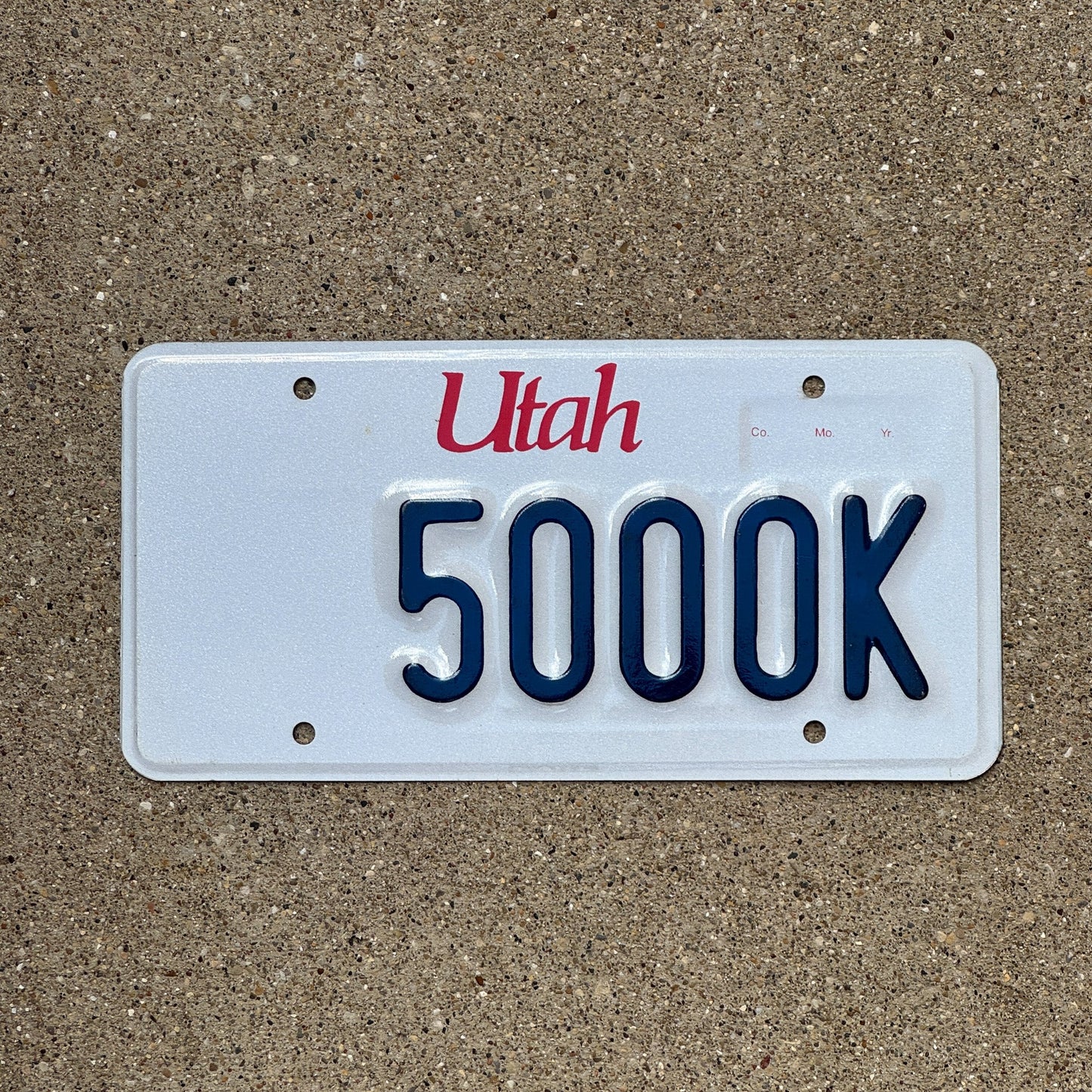 Photo of a 1990 Era Utah Prototype / Test License Plate Auto Tag Garage Decor Vintage 5000 K