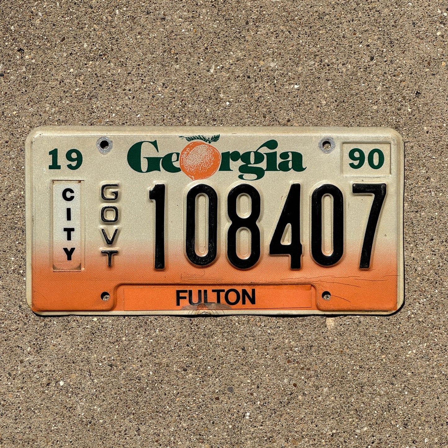 Photo of a 1990 Georgia City Government License Plate Auto Tag Garage Decor Vintage 108407