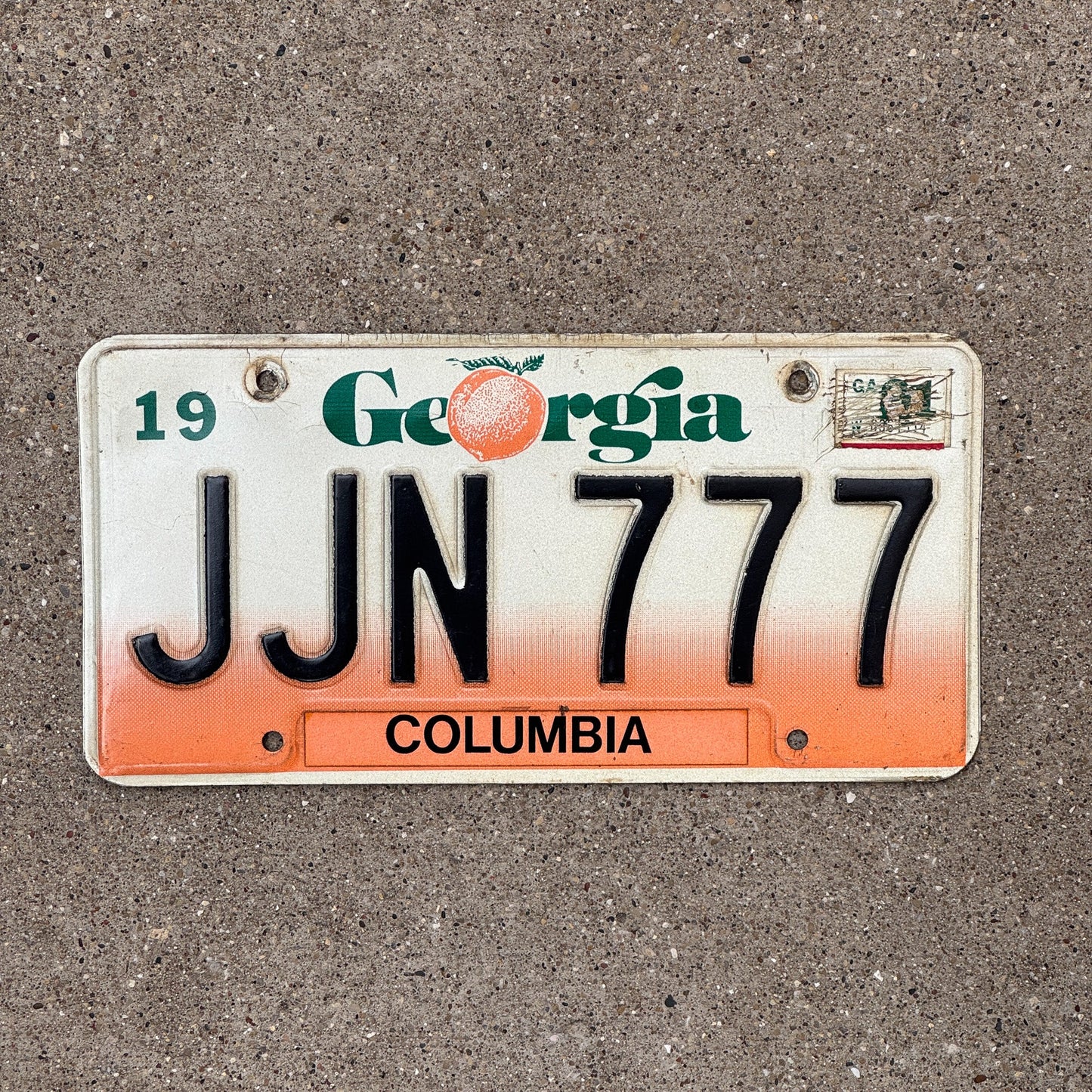 Photo of a 1990 Georgia License Plate Auto Tag Garage Decor Vintage Repeat Repeating JJN 777