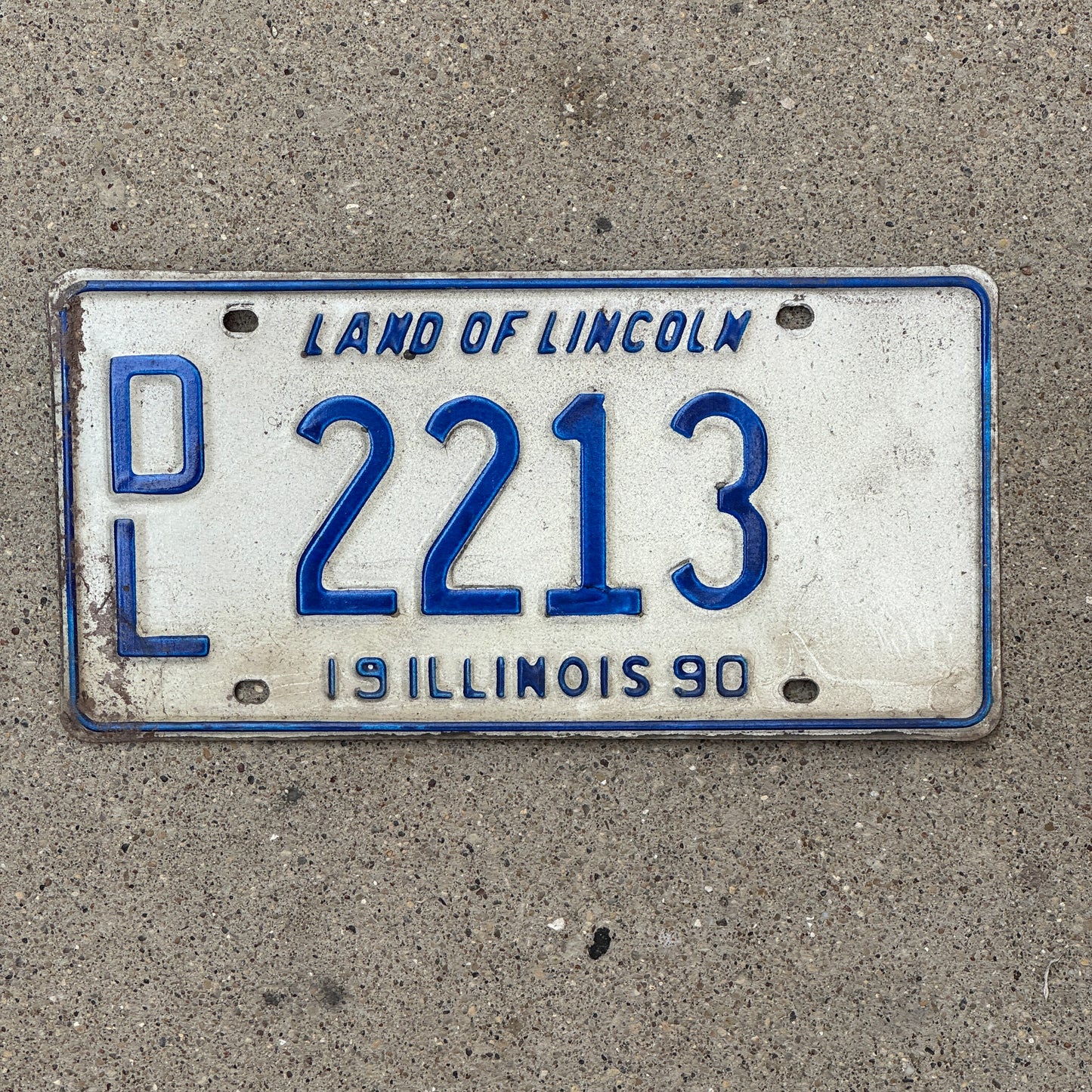 Photo of a 1990 Illinois Dealer License Plate Auto Tag 2 Vintage Garage 2213 with original patina