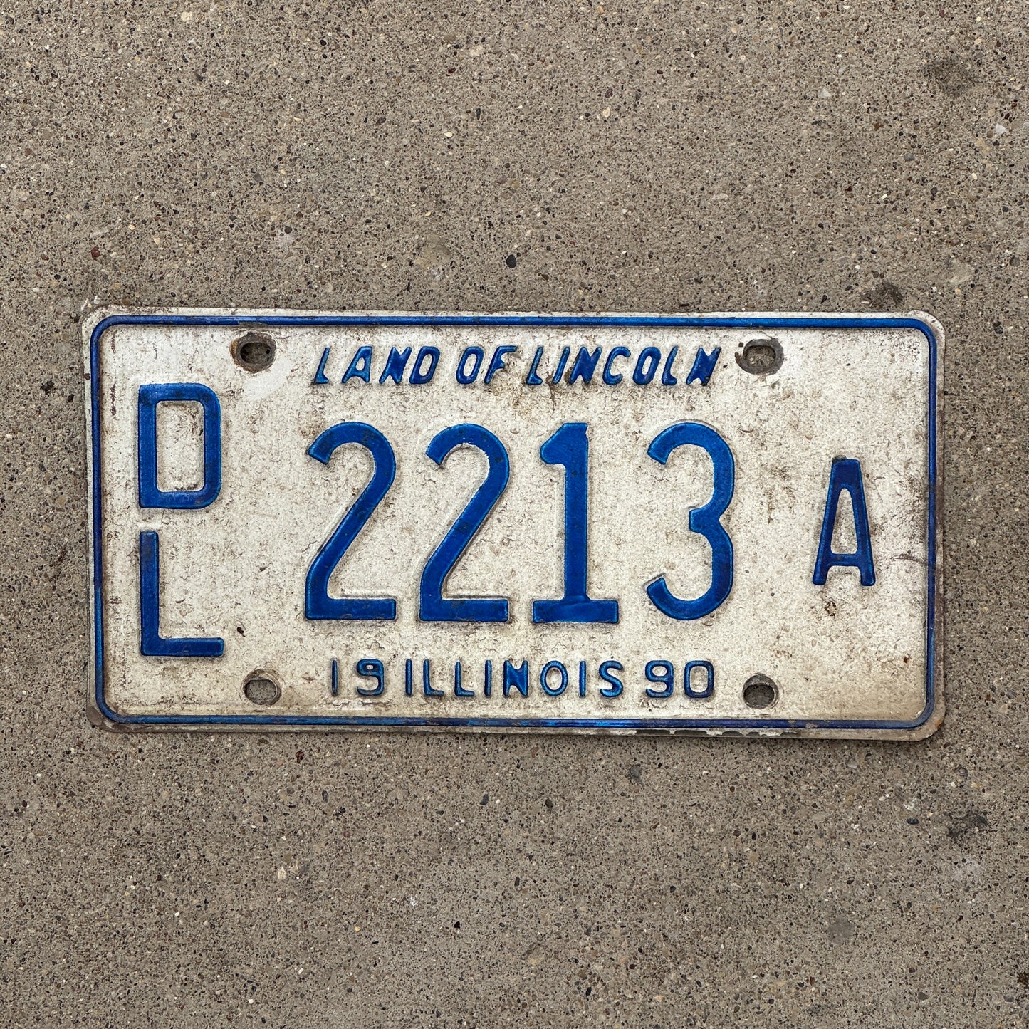 Photo of a 1990 Illinois Dealer License Plate Auto Tag 2 Vintage Garage 2213 A with original patina