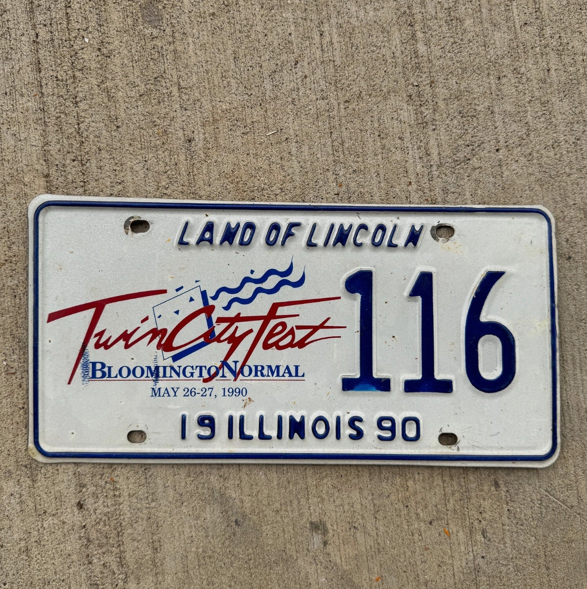 Photo of a 1990 Illinois Event License Plate Tag 1 Twin City Fest Bloomington Normal 116
