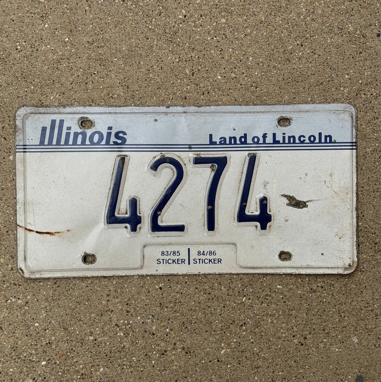 Photo of a 1990 Illinois License Plate Auto Tag Garage Decor Vintage Low Number 4 Digit 4274