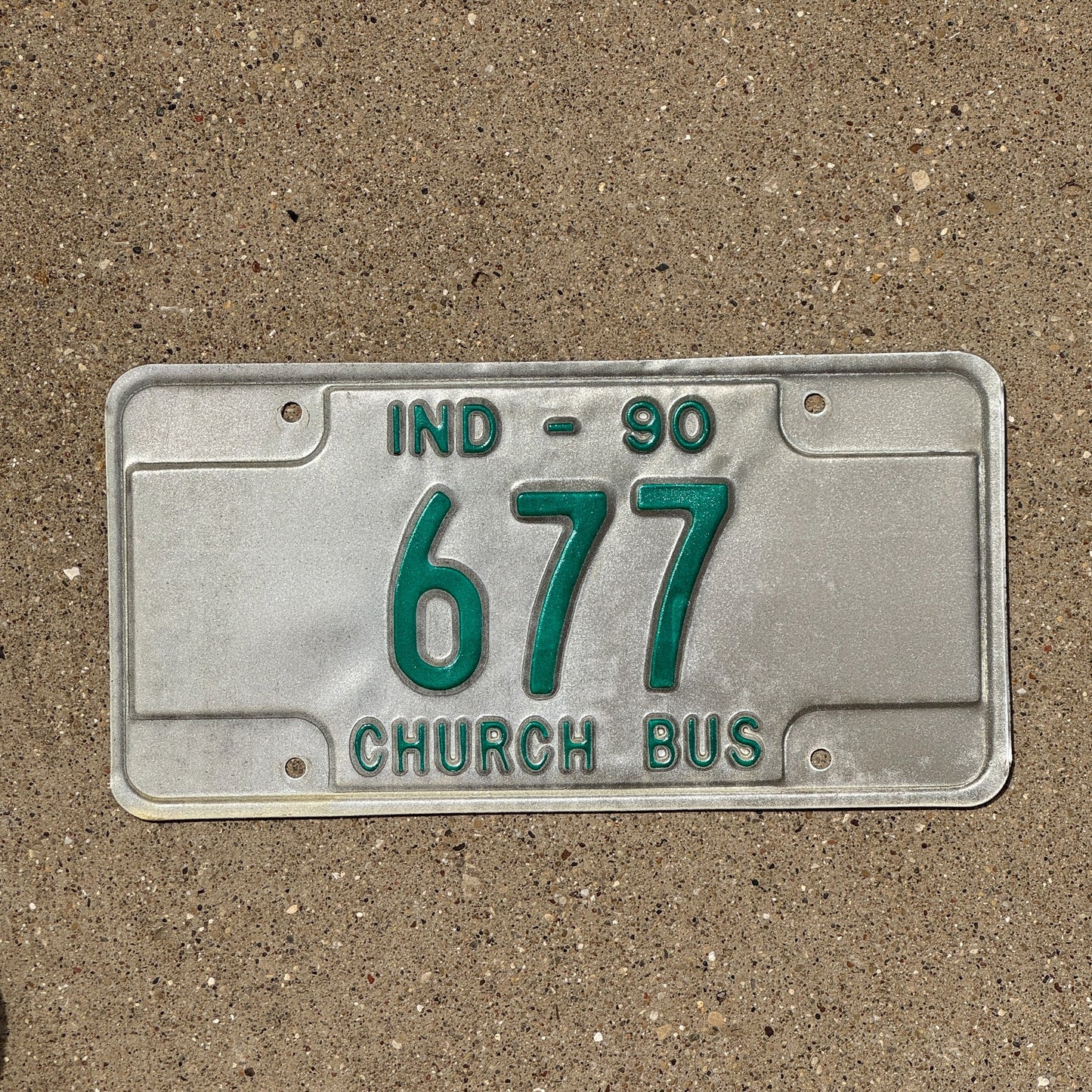Photo of a 1990 Indiana Church Bus License Plate Auto Tag Garage Decor Vintage 677