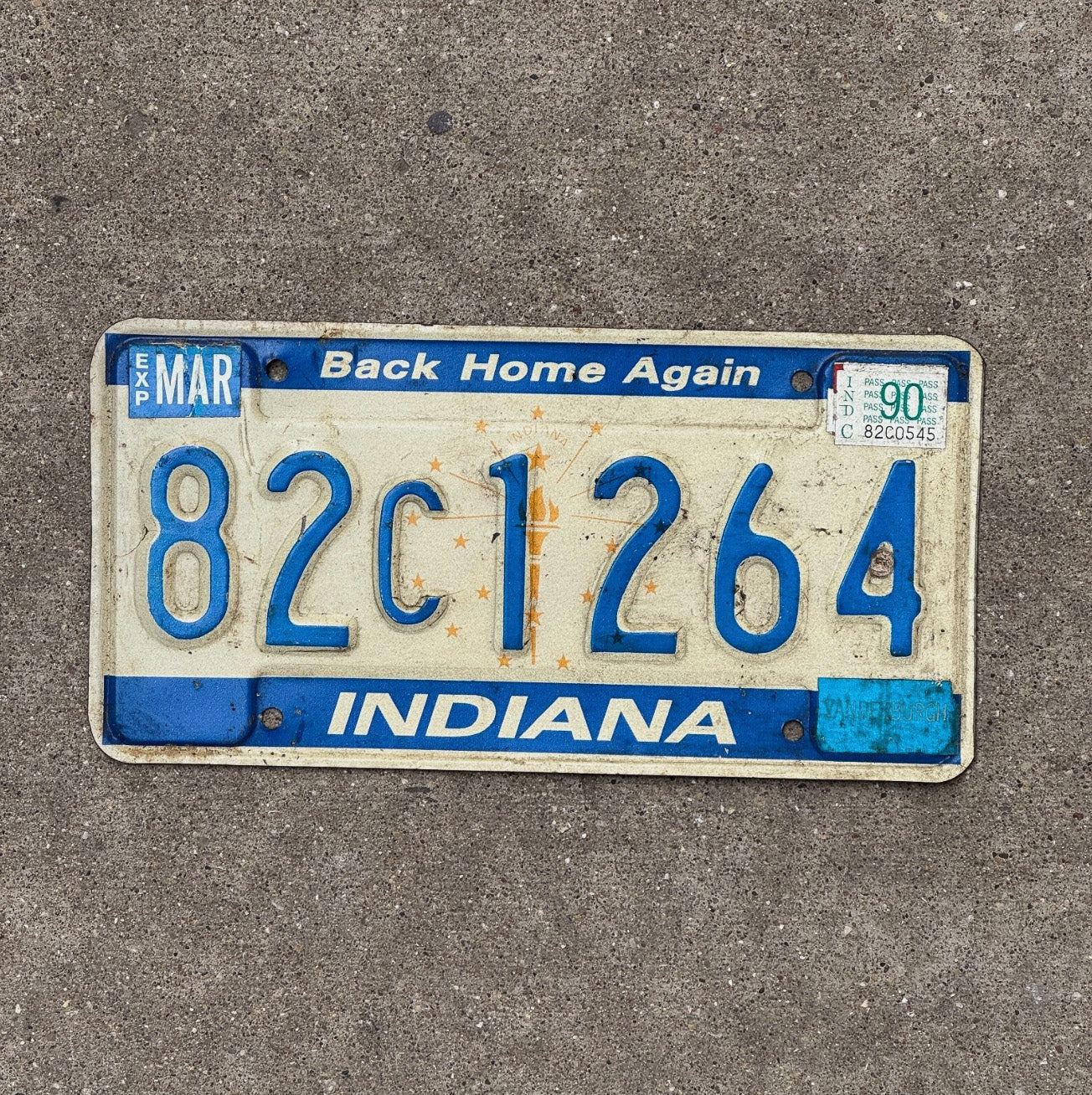 Photo of a 1990 Indiana License Plate Auto Tag Garage Decor 82 C 1264