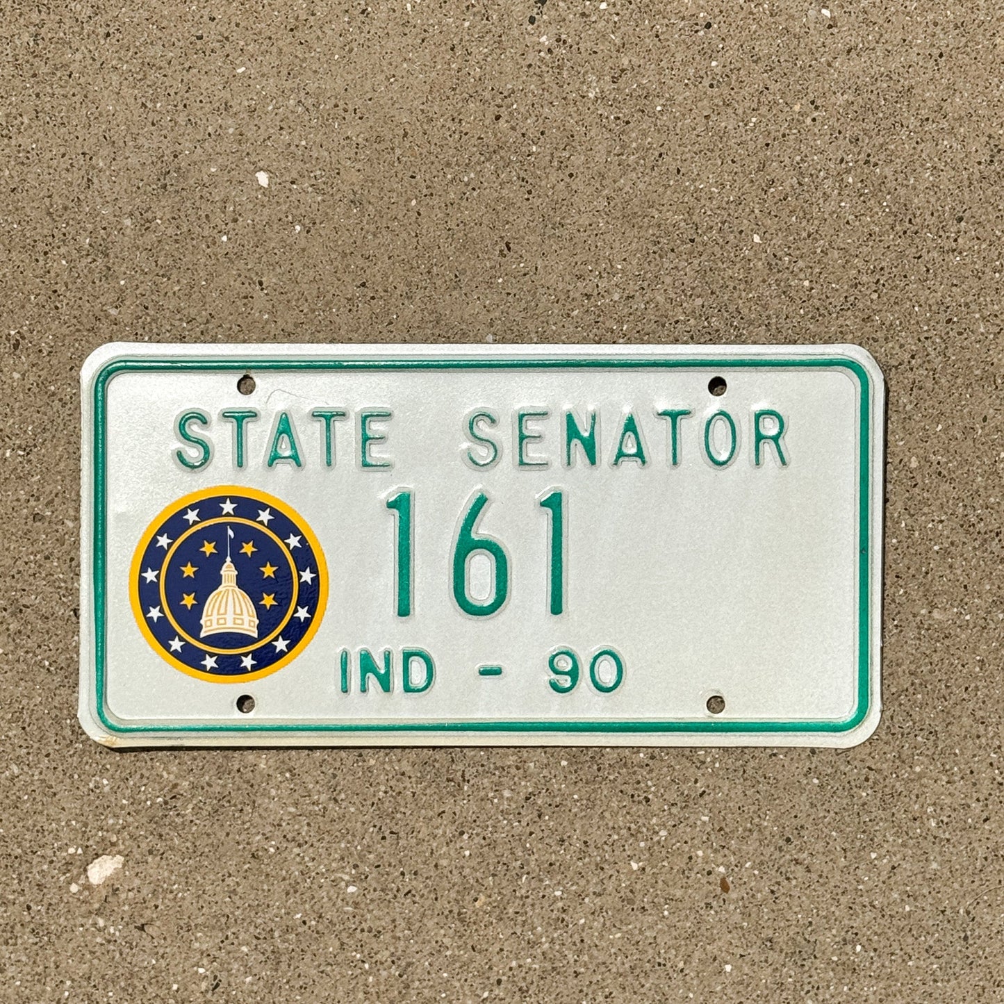 Photo of a 1990 Indiana State Senator License Plate Auto Tag Garage Decor Vintage 161
