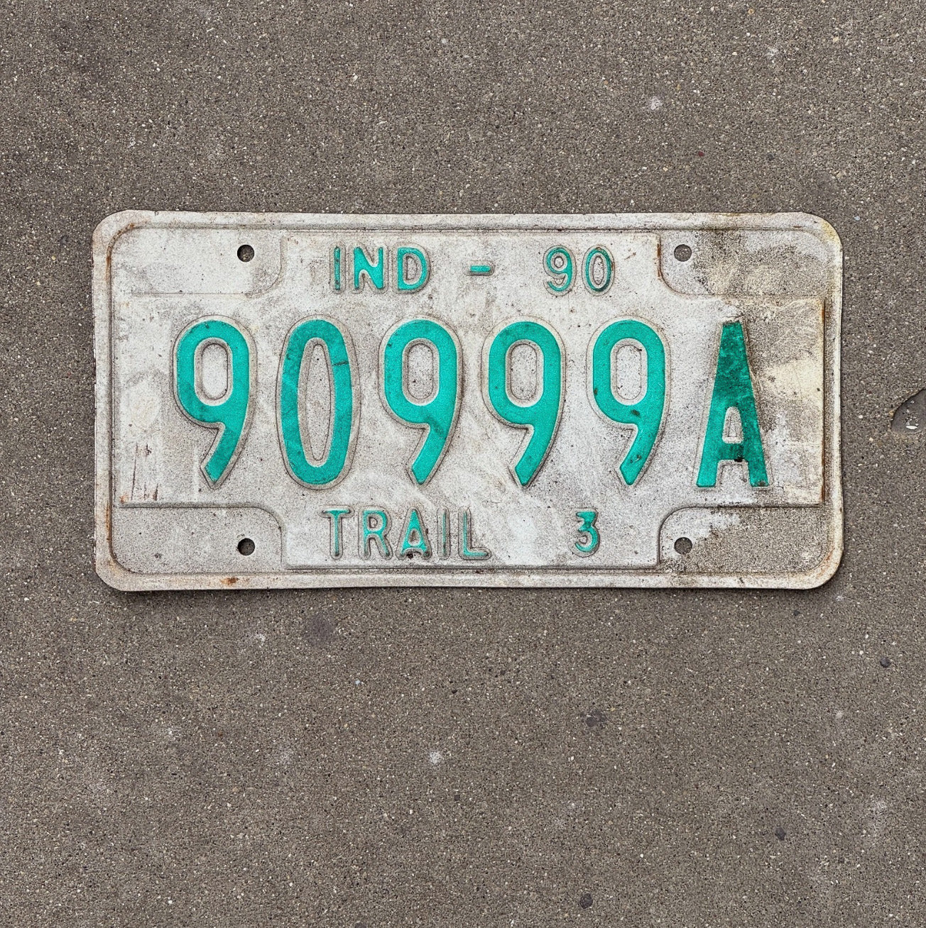 Photo of a 1990 Indiana Trailer License Plate Auto Tag Garage 999 Repeating 999 Repeating 90999 A