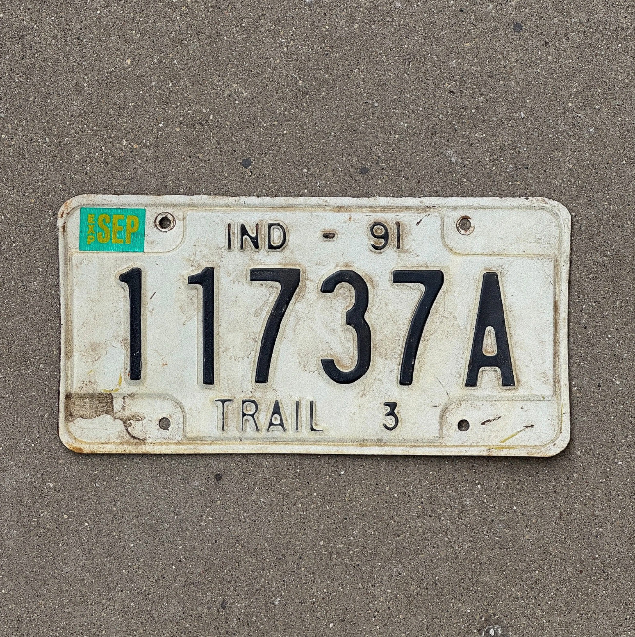 Photo of a 1990 Indiana Trailer License Plate Auto Tag Garage Decor 11737 A