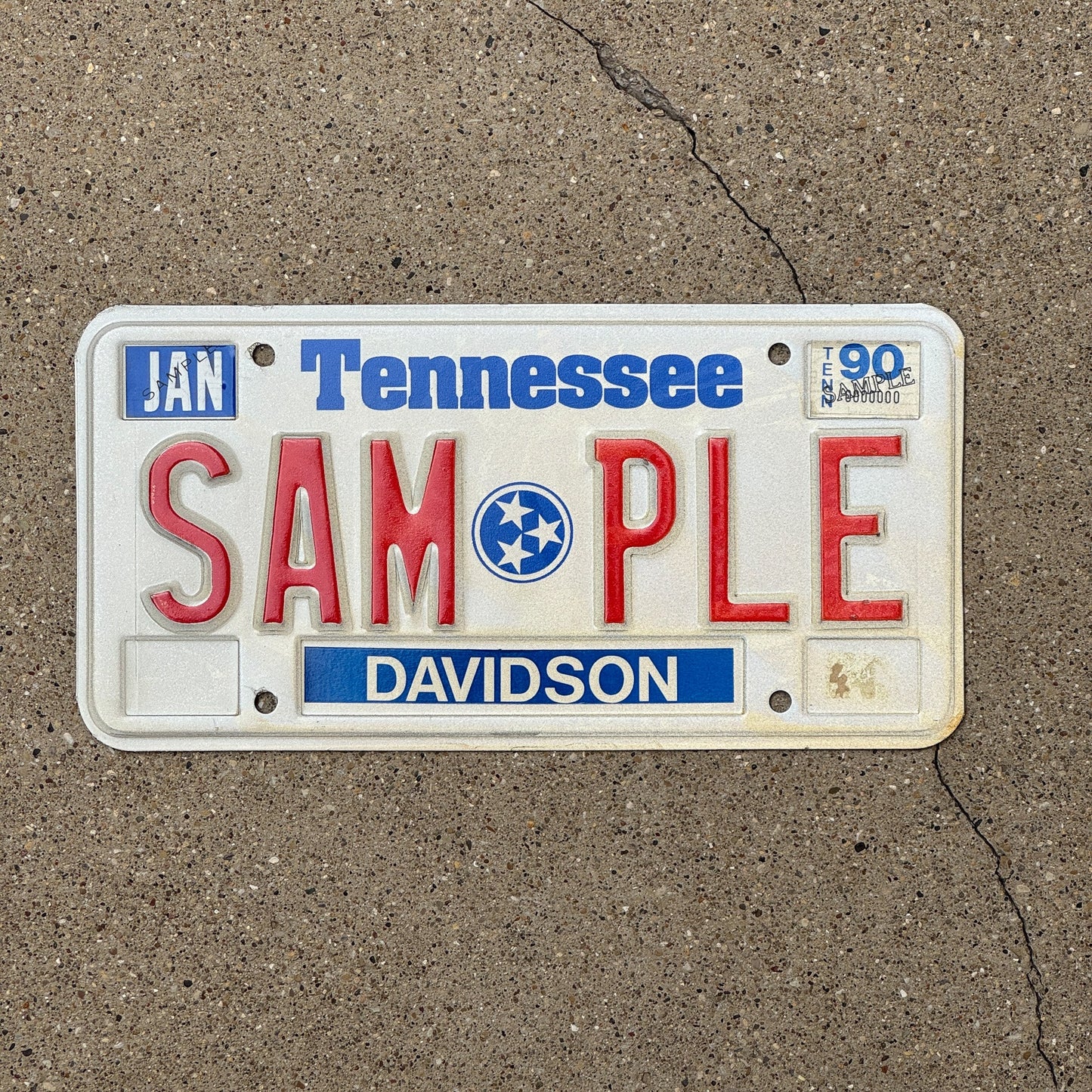 Photo of a 1990 Tennessee SAMPLE License Plate Auto Tag Garage Decor Vintage Davidson County SAMPLE