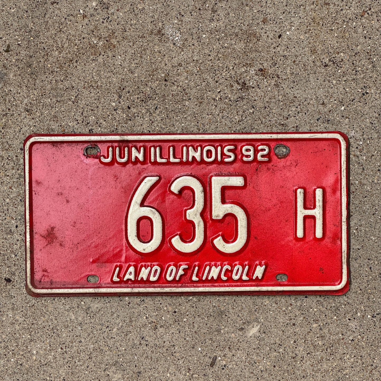 Photo of a 1991 1992 Illinois Truck License Plate Auto Tag 2 Vintage Garage Low Number Three Digit 635 H with original patina