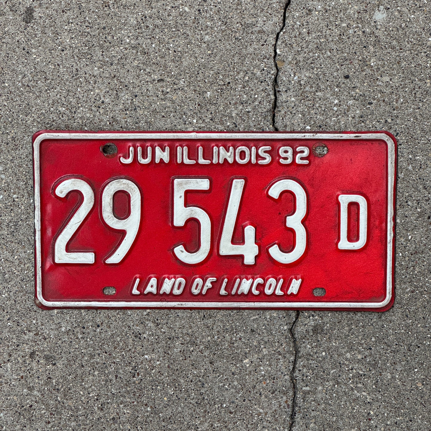Photo of a 1991 1992 Illinois Truck License Plate Auto Tag Garage Decor Vintage 29 543 D with original patina