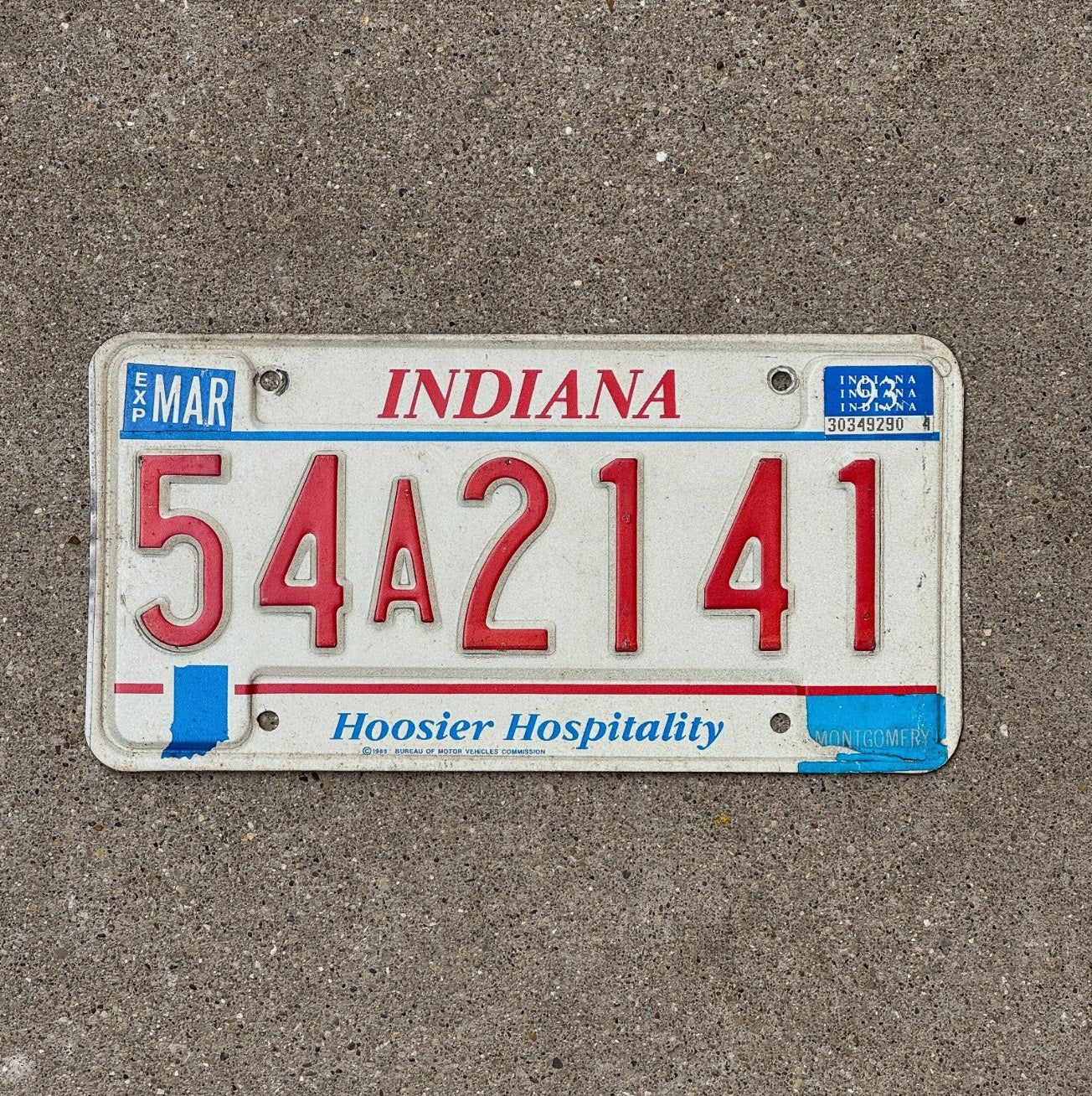 Photo of a 1991 1993 Indiana License Plate Auto Tag Garage Decor Vintage 54 A 2141