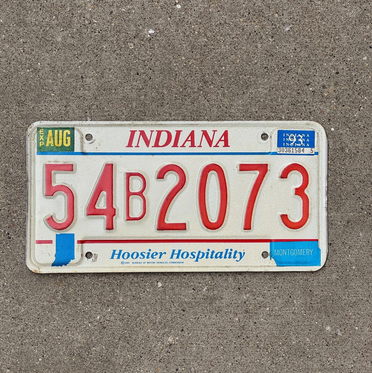 Photo of a 1991 1993 Indiana License Plate Auto Tag Garage Decor Vintage 54 B 2073