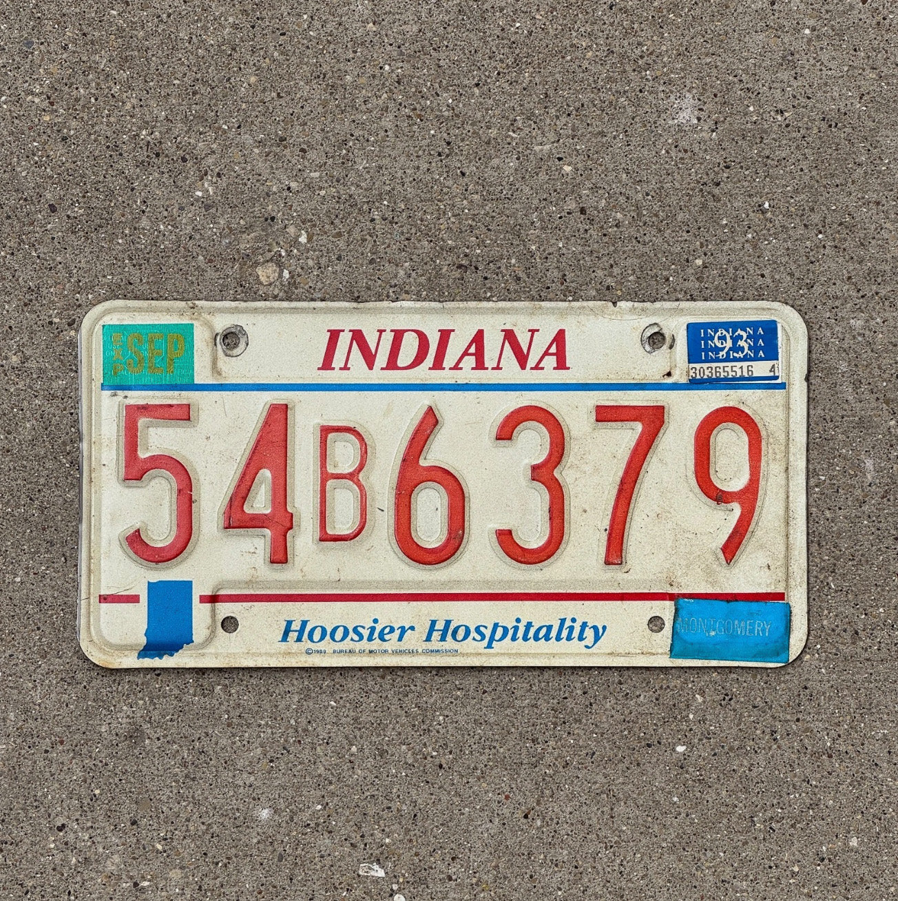 Photo of a 1991 1993 Indiana License Plate Auto Tag Garage Decor Vintage 54 B 6379 54 A 6379