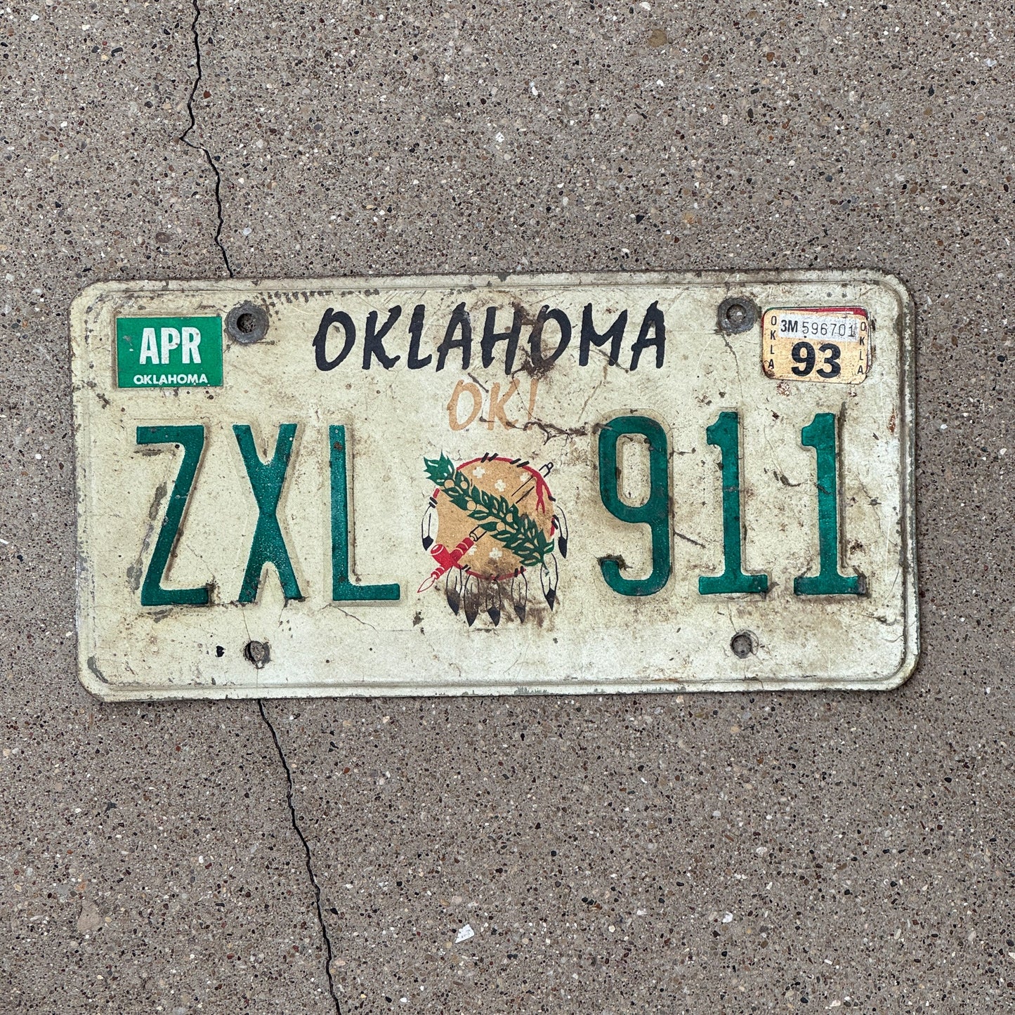 Photo of a 1991 1993 Oklahoma License Plate Auto Tag Garage Decor Vintage ZXL 911