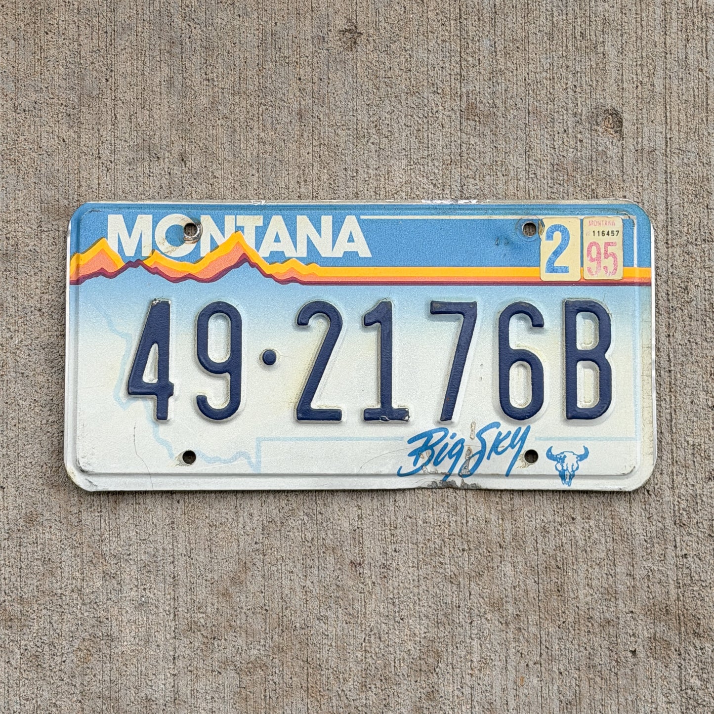 Photo of a 1991 1995 Montana License Plate Auto Tag Garage Decor Vintage 49 2176B with original patina