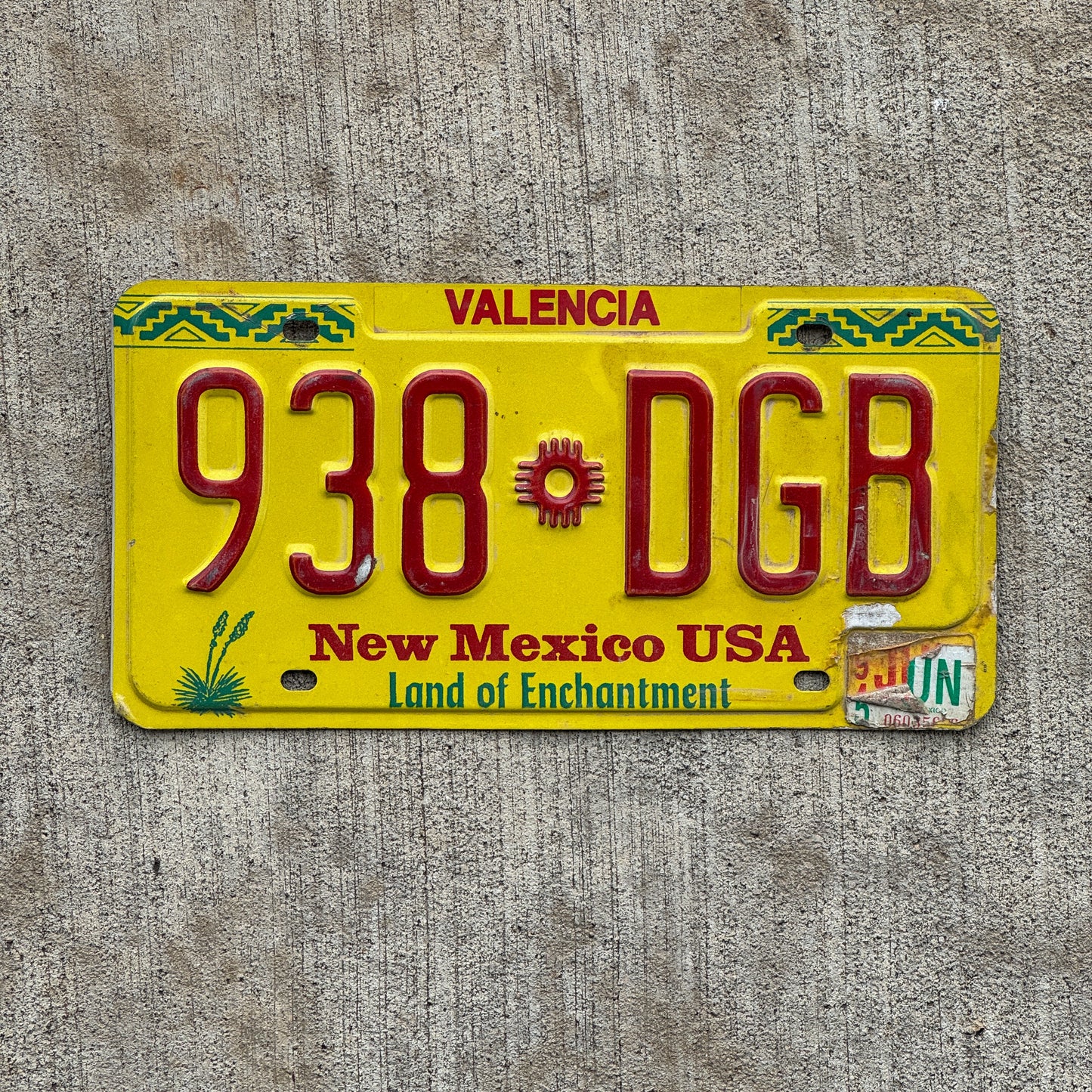 Photo of a 1991 1995 New Mexico License Plate Auto Tag Garage Decor Vintage 938 DGB with original patina