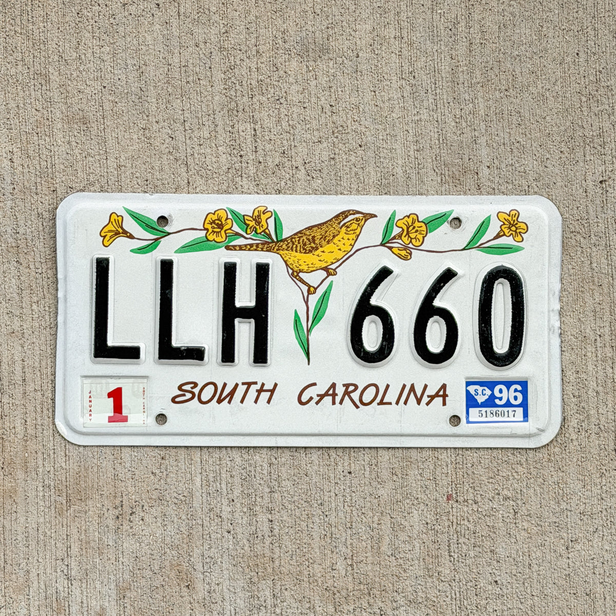 Photo of a 1991 1996 South Carolina License Plate Auto Tag Garage Decor Vintage LLH 660 with original patina