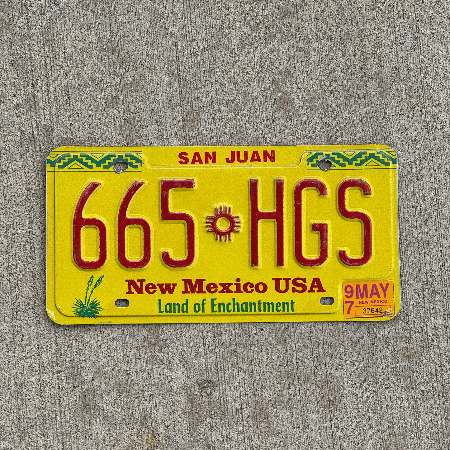 Photo of a 1991 1997 New Mexico License Plate Auto Tag Garage Decor Vintage 665 HGS with original patina