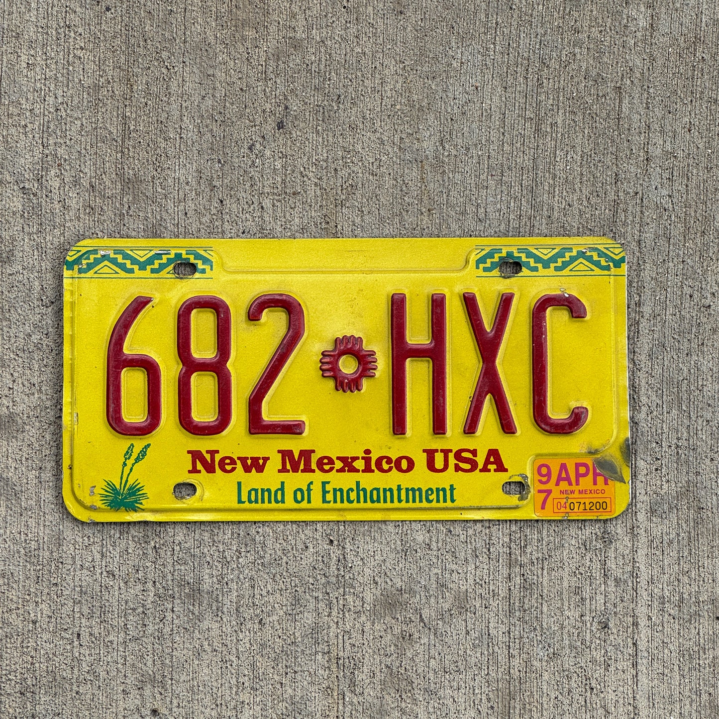 Photo of a 1991 1997 New Mexico License Plate Auto Tag Garage Decor Vintage 682 HXC with original patina