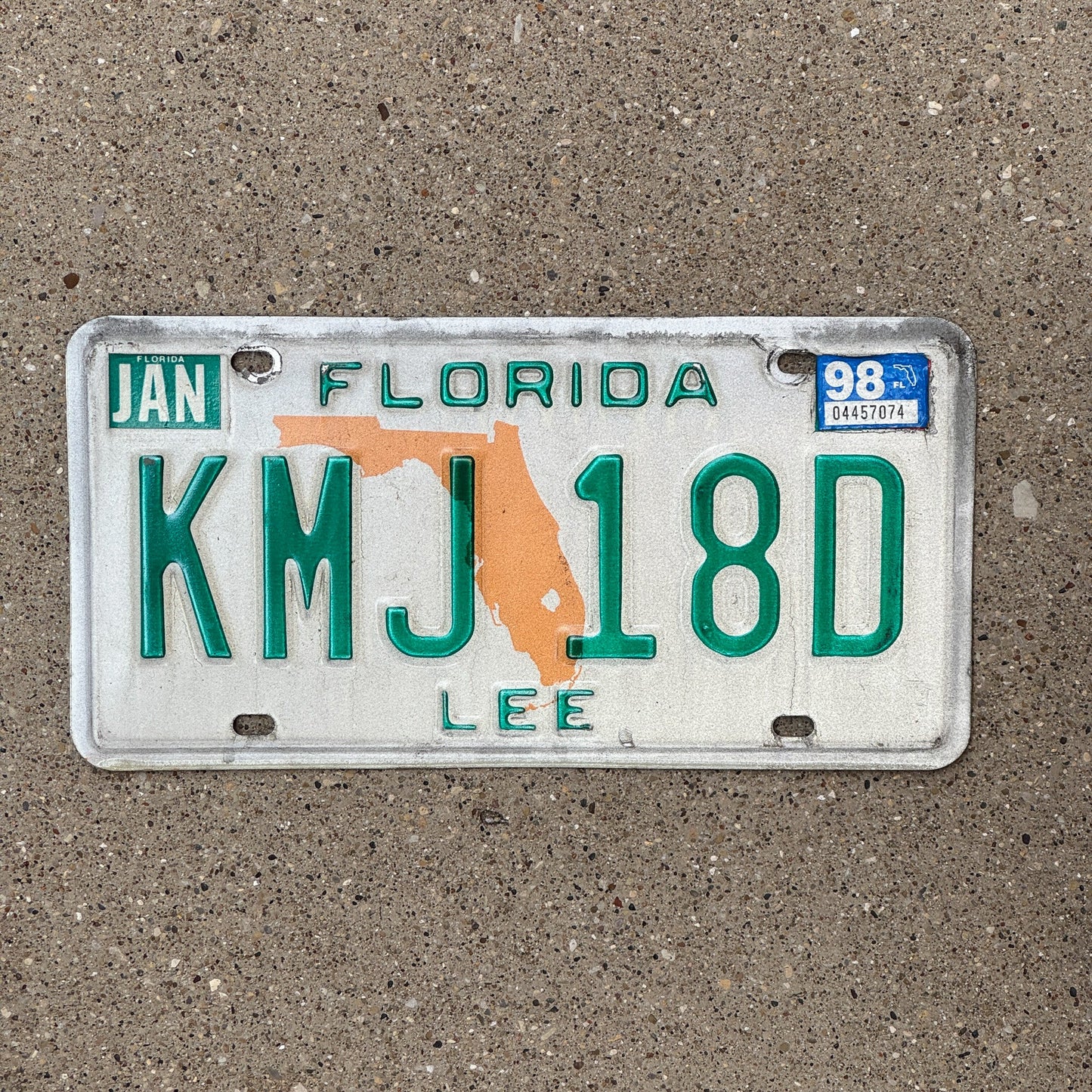 Photo of a 1991 1998 Florida License Plate Auto Tag Garage Decor Vintage Lee County KMJ 18D