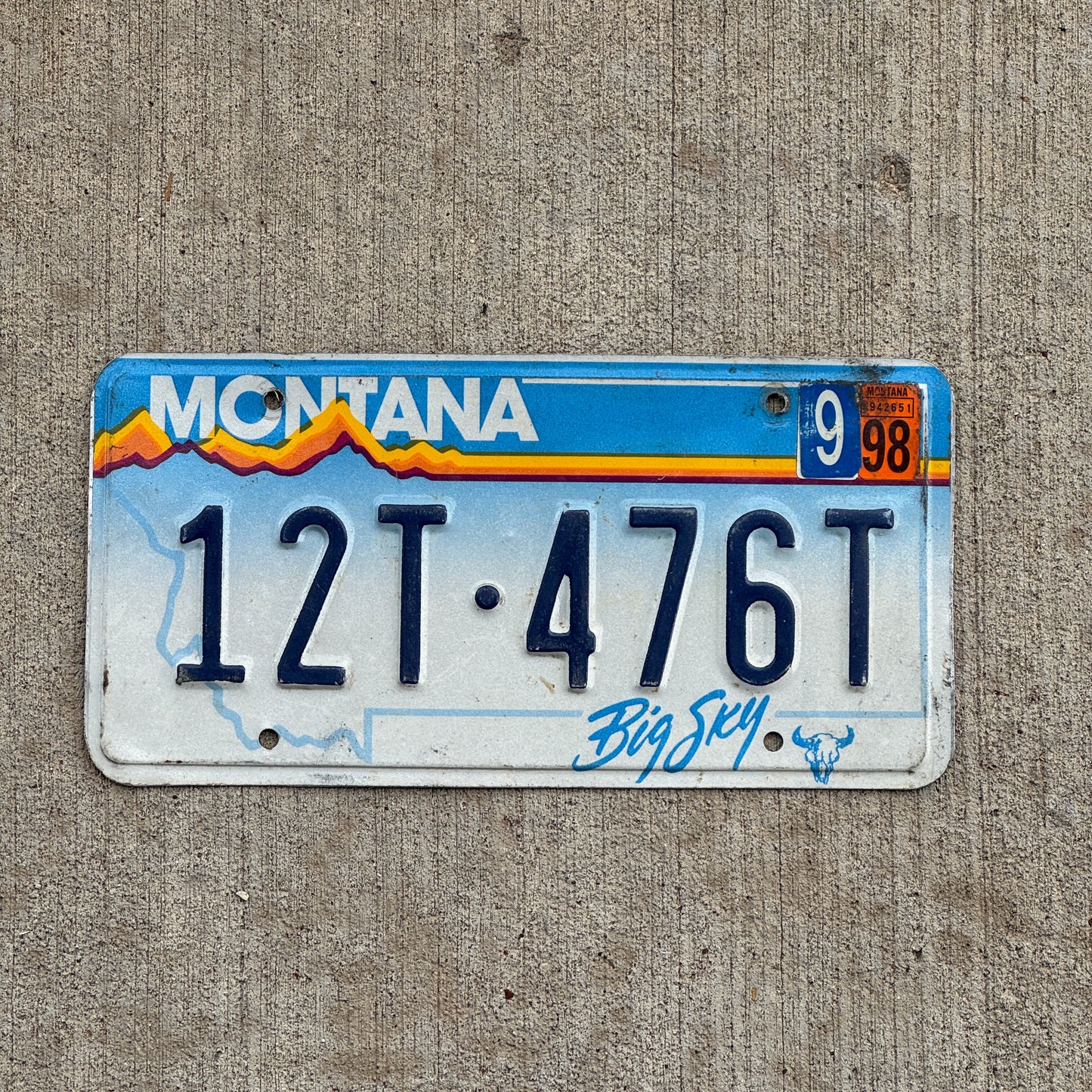 Photo of a 1991 1998 Montana Truck License Plate Auto Tag Garage Decor Vintage 12 T 476 T with original patina