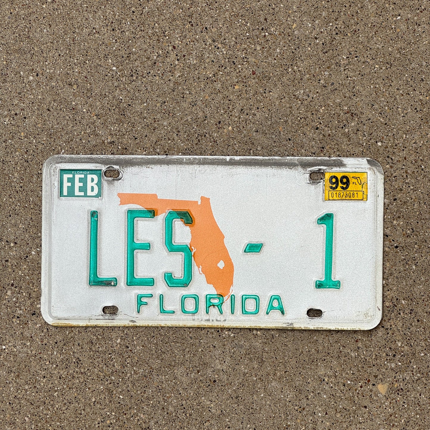 Photo of a 1991 1999 Florida Vanity License Plate Auto Tag Garage Decor Vintage Name LES 1