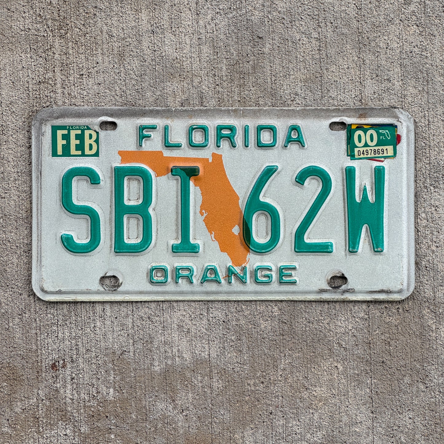 Photo of a 1991 2000 Florida License Plate Auto Tag Garage Decor Vintage SBI 62W with original patina