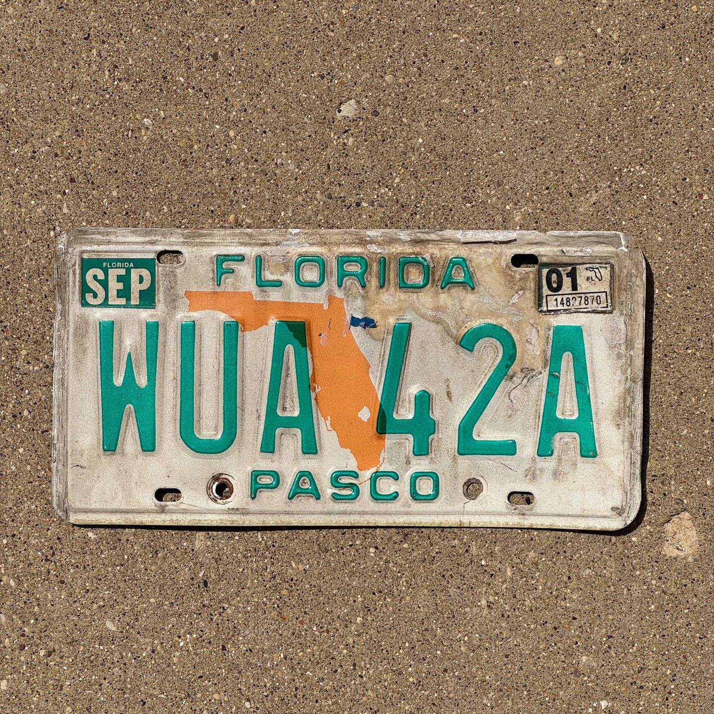 Photo of a 1991 2001 Florida License Plate Auto Tag Garage Decor Vintage Pasco County WUA42A