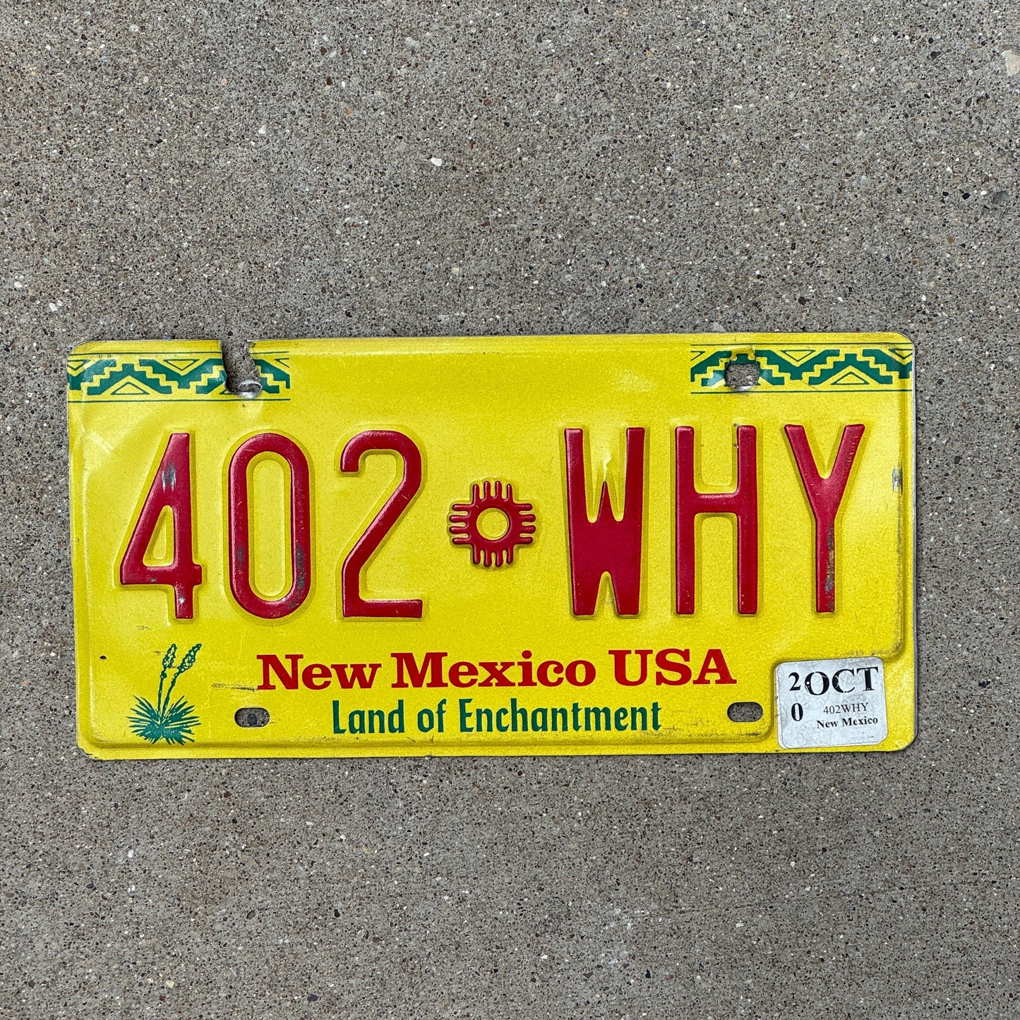Photo of a 1991 2020 New Mexico License Plate Auto Tag Garage Decor Vintage 402 WHY