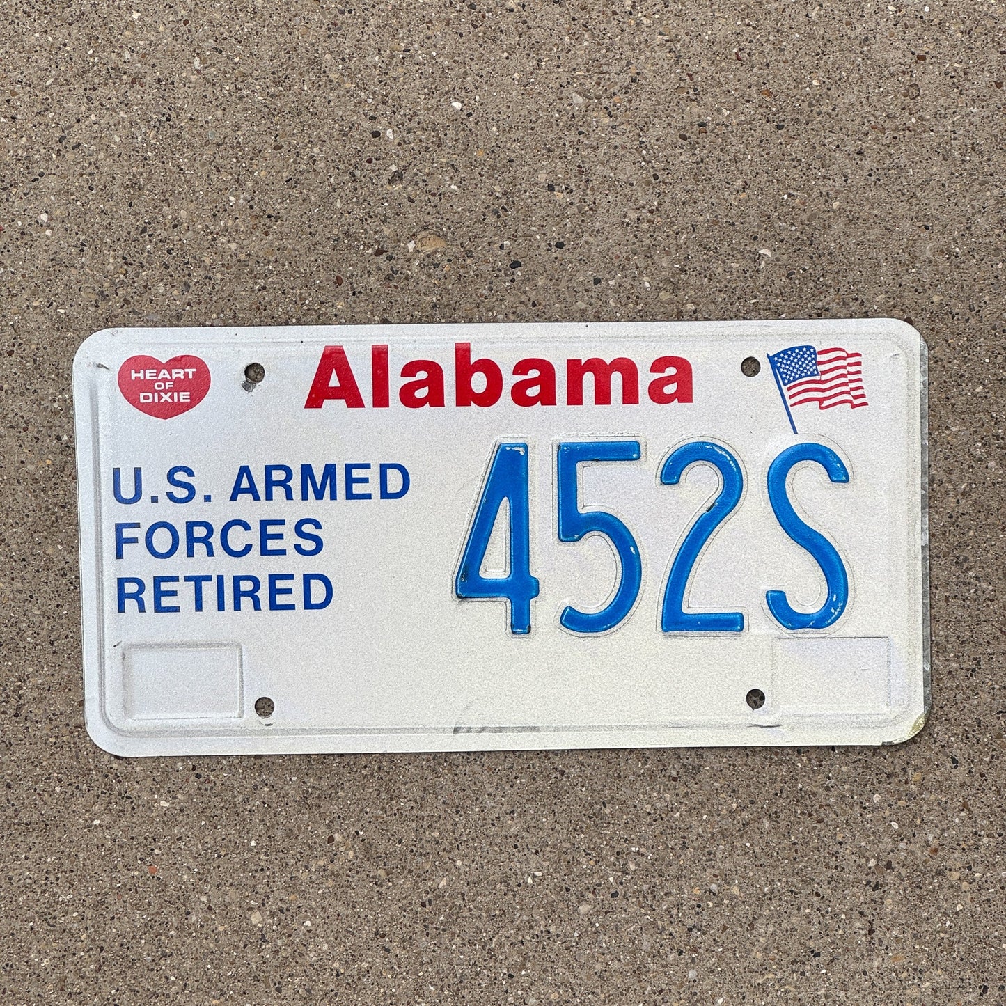 Photo of a 1991 Alabama US Armed Forces License Plate Auto Tag Garage Decor Vintage Vet Veteran 452 S