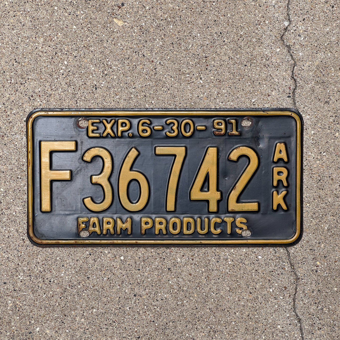 Photo of a 1991 Arkansas Farm Products License Plate Auto Tag Garage Decor Vintage F 36742
