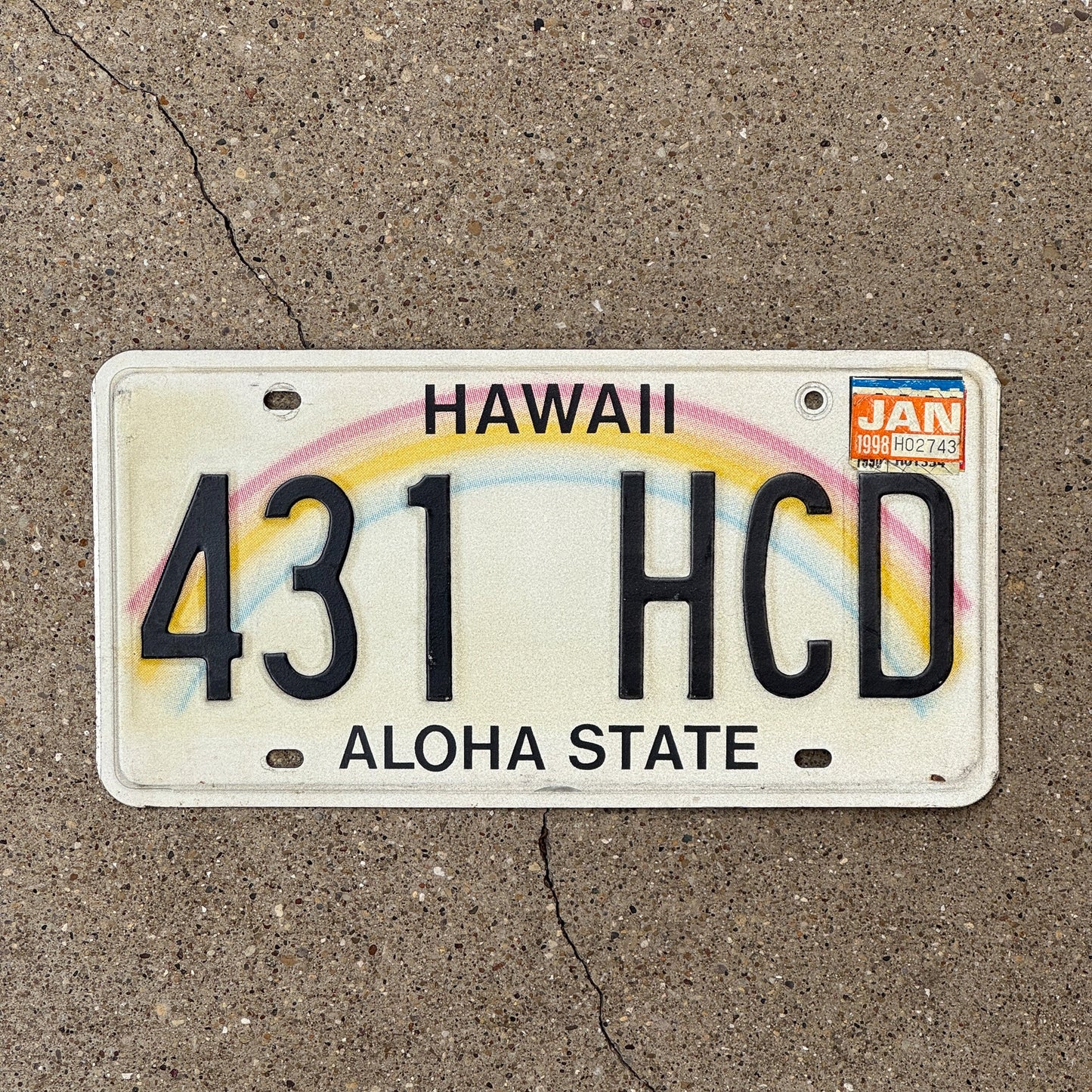 Photo of a 1991 Hawaii License Plate Auto Tag Garage Decor Vintage Rainbow 431 HCD