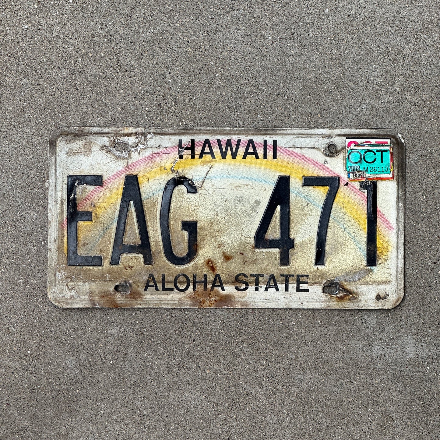 Photo of a 1991 Hawaii License Plate Auto Tag Garage Decor Vintage Rainbow EAG 471
