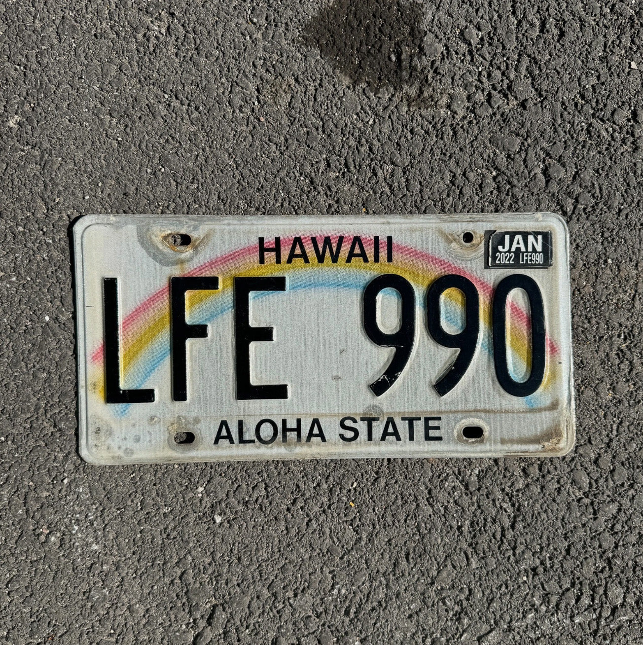 Photo of a 1991 Hawaii License Plate Auto Tag Garage Decor Vintage Rainbow LFE 990