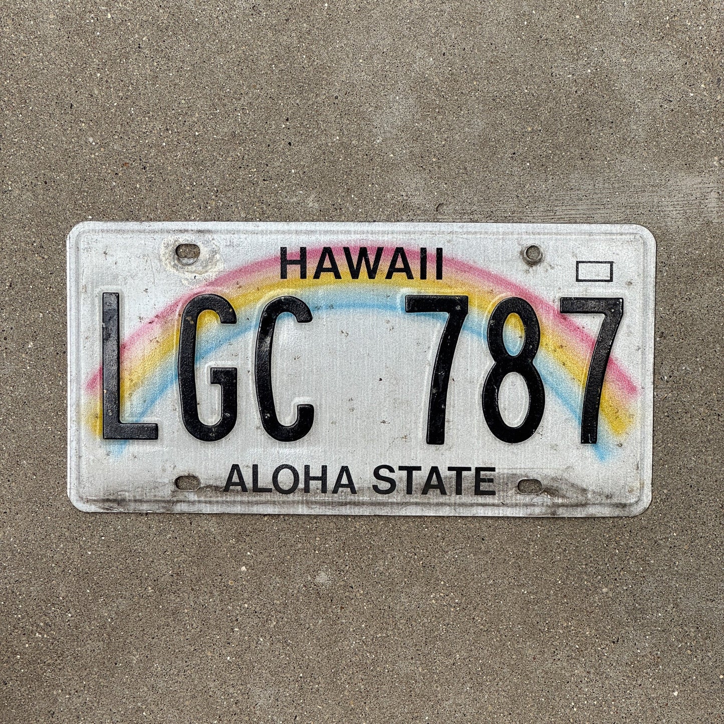 Photo of a 1991 Hawaii License Plate Auto Tag Garage Decor Vintage Rainbow LGC 787