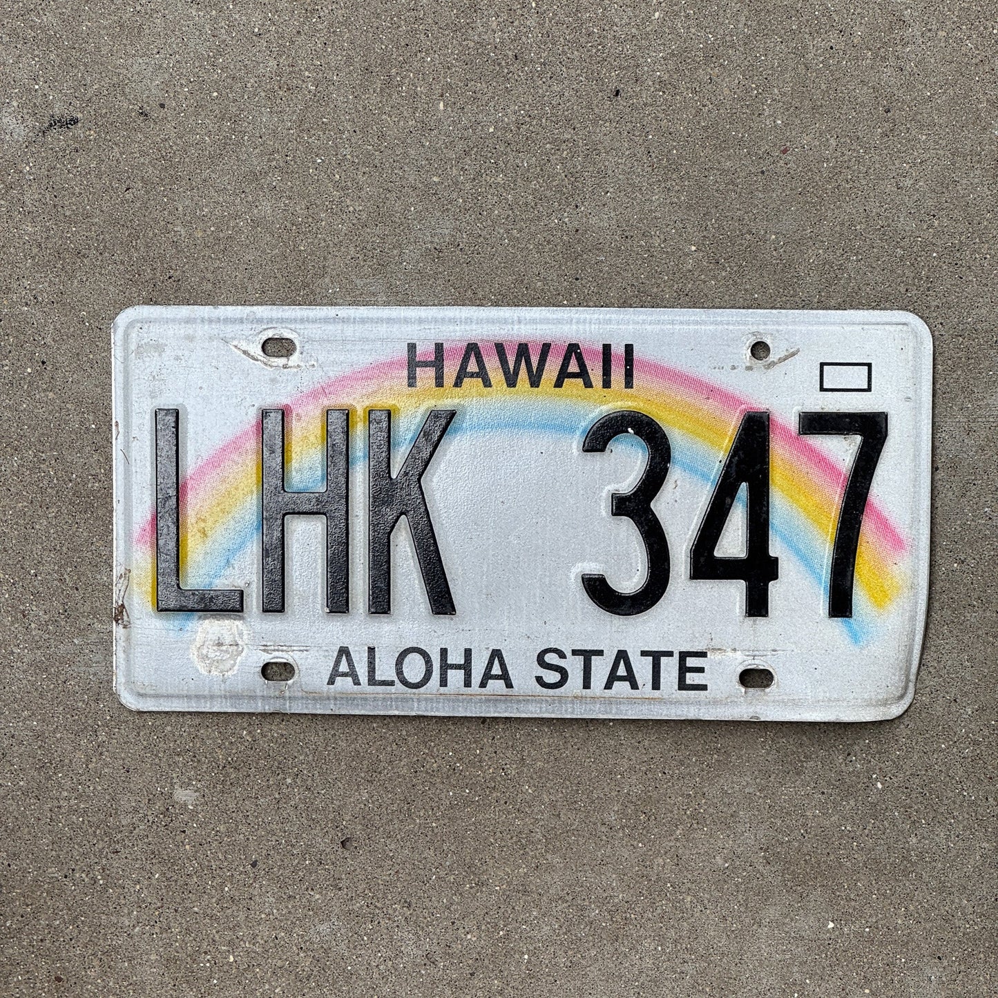 Photo of a 1991 Hawaii License Plate Auto Tag Garage Decor Vintage Rainbow LHK 347