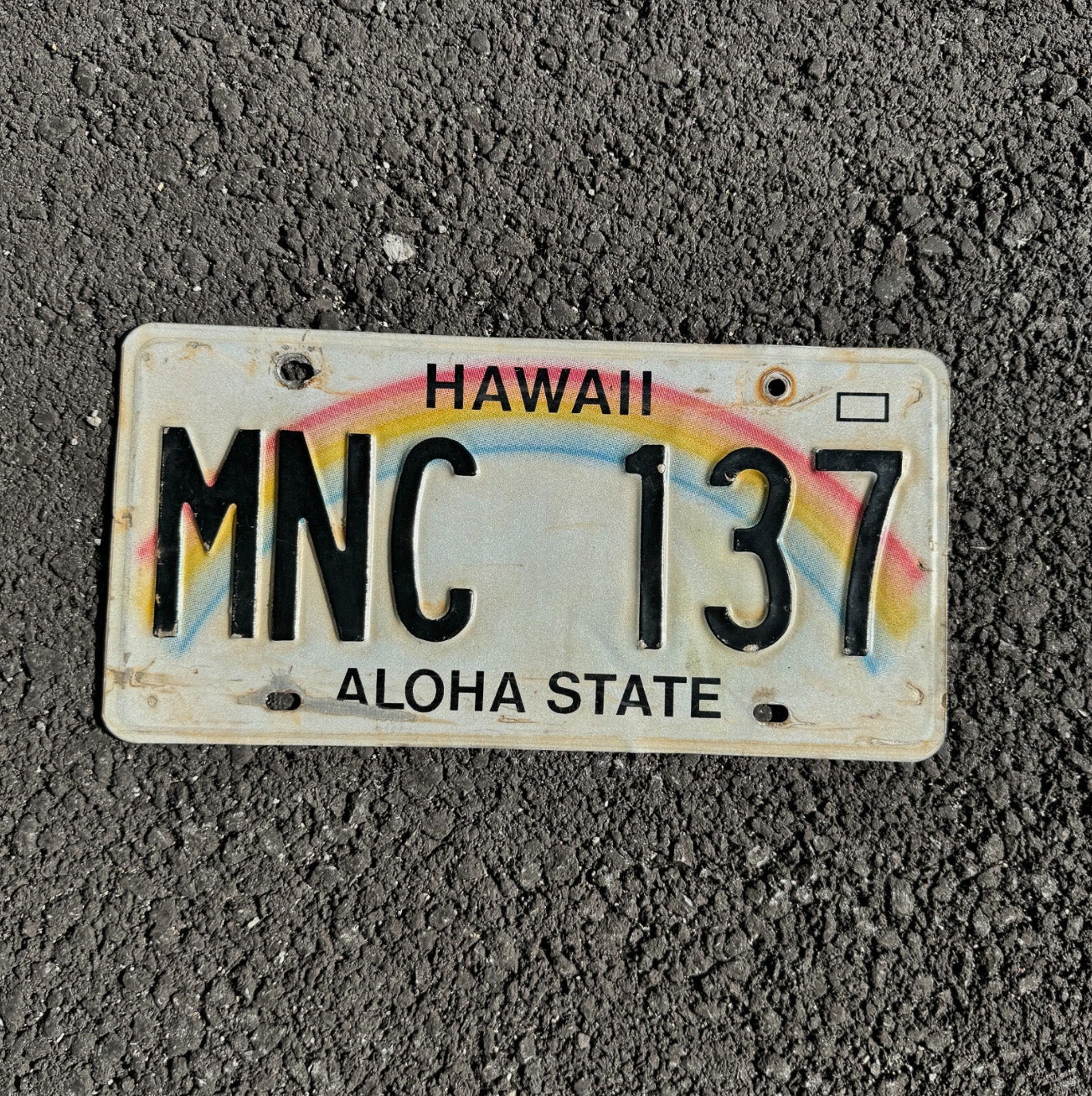 Photo of a 1991 Hawaii License Plate Auto Tag Garage Decor Vintage Rainbow MNC 137