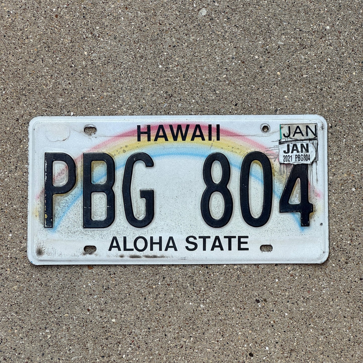 Photo of a 1991 Hawaii License Plate Auto Tag Garage Decor Vintage Rainbow PBG 804