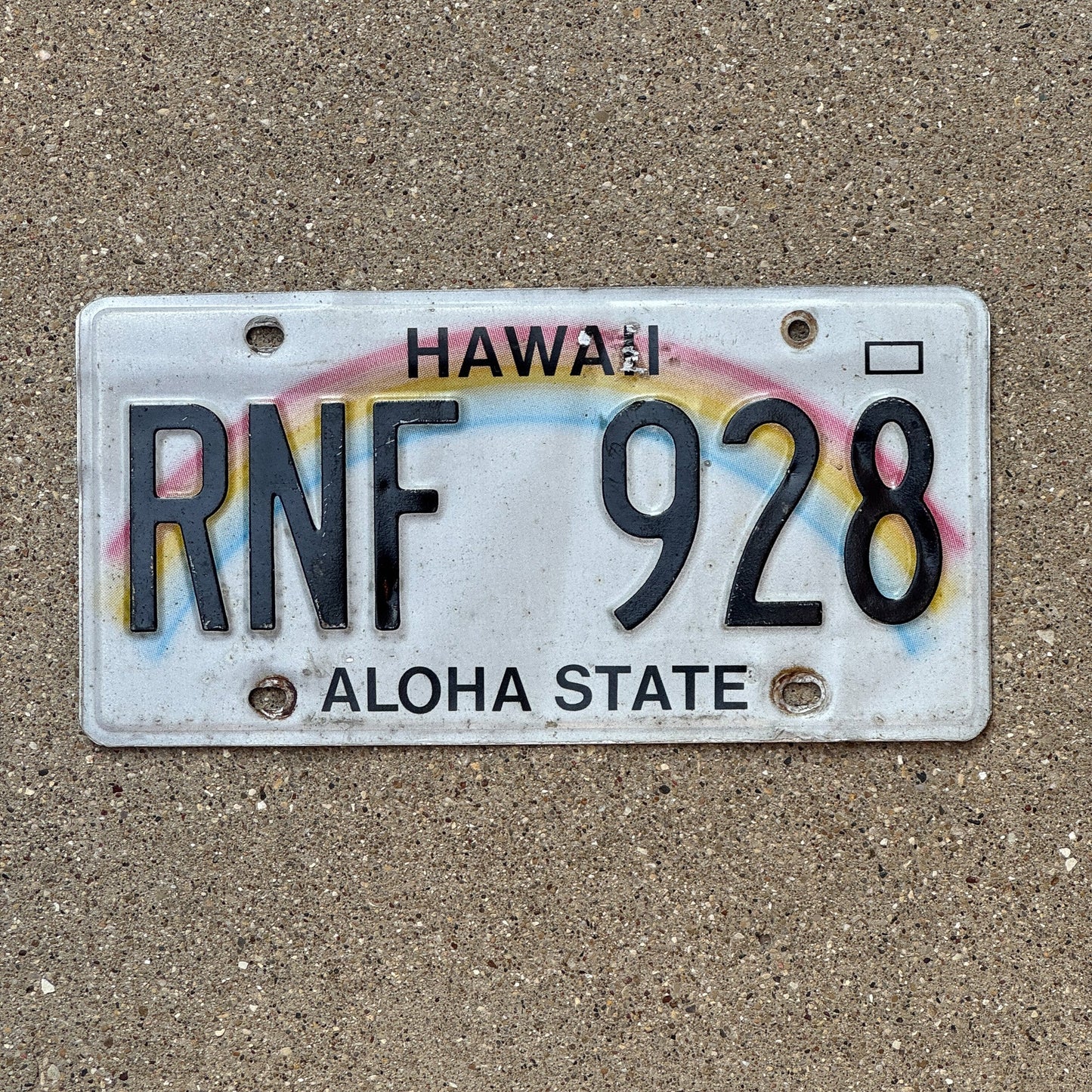 Photo of a 1991 Hawaii License Plate Auto Tag Garage Decor Vintage Rainbow RNF 928