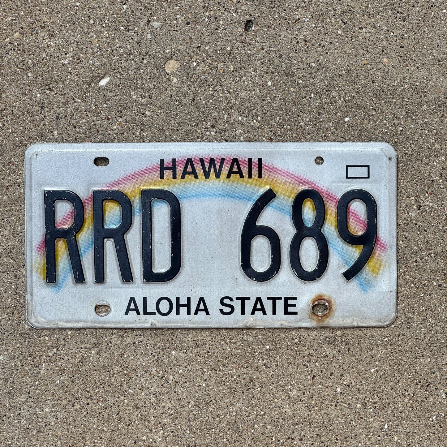 Photo of a 1991 Hawaii License Plate Auto Tag Garage Decor Vintage Rainbow RRD 689