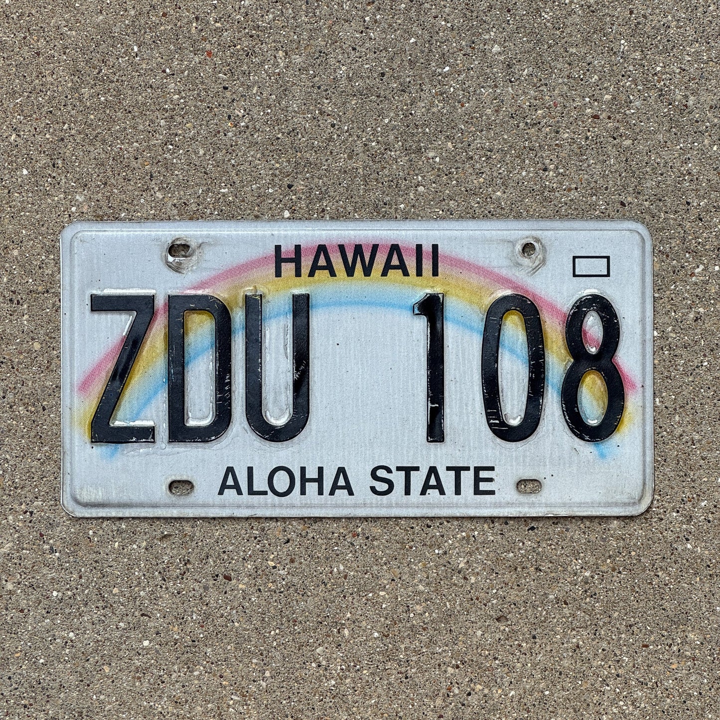 Photo of a 1991 Hawaii License Plate Auto Tag Garage Decor Vintage Rainbow ZDU 108