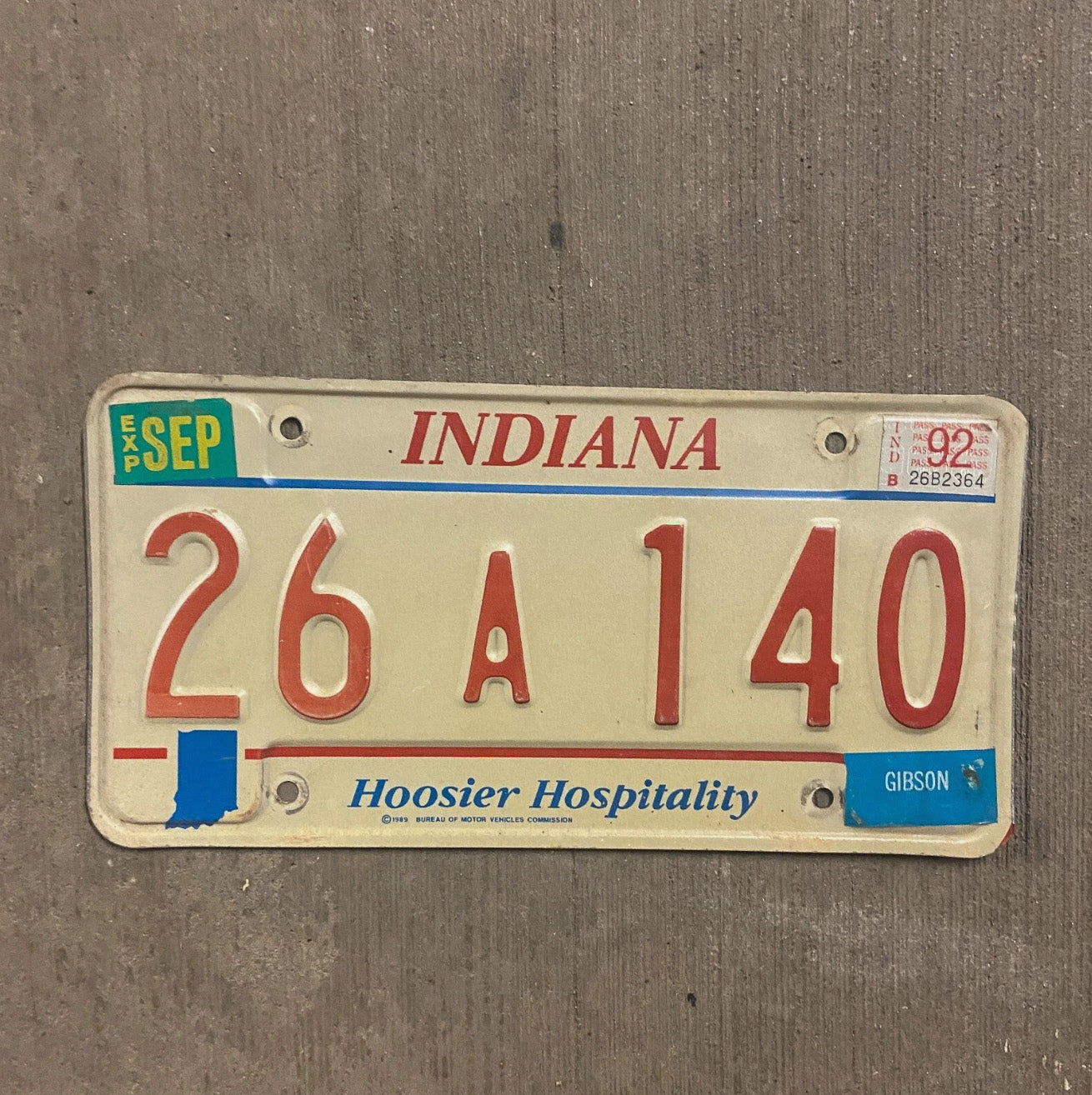 Photo of a 1991 Indiana License Plate Auto Tag Garage Decor Vintage 26 A 140