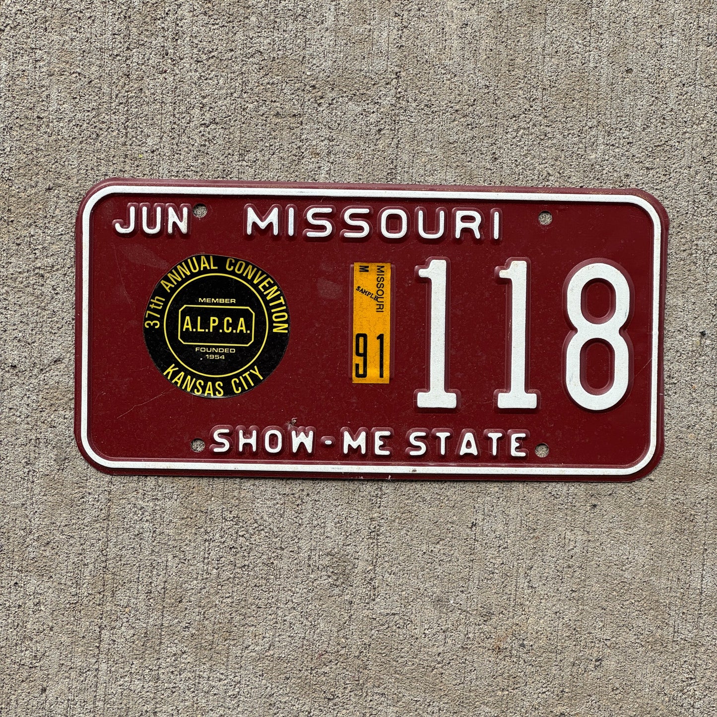 Photo of a 1991 Missouri License Plate Auto Tag Garage Decor Vintage Kansas City ALPCA Convention 118