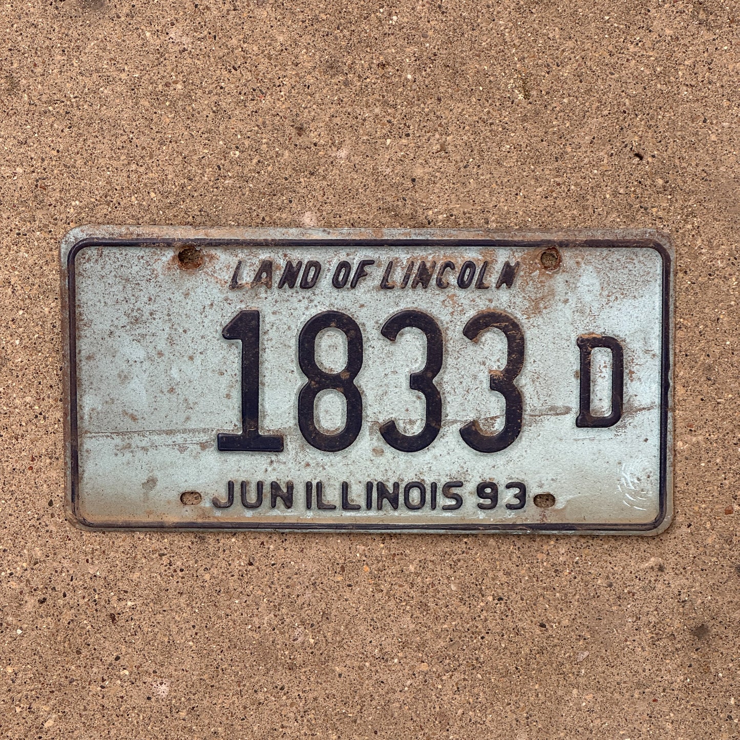 Photo of a 1992 1993 Illinois Truck License Plate Auto Tag 1 Vintage Garage 1833 D with original patina