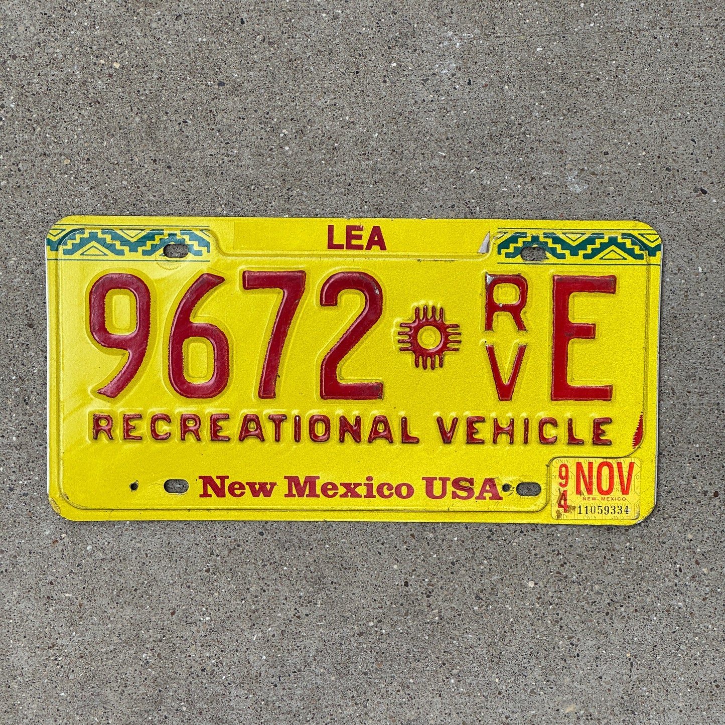 Photo of a 1992 1994 New Mexico Recreational Vehicle License Plate Auto Tag Garage Decor Vintage RV 9672 E