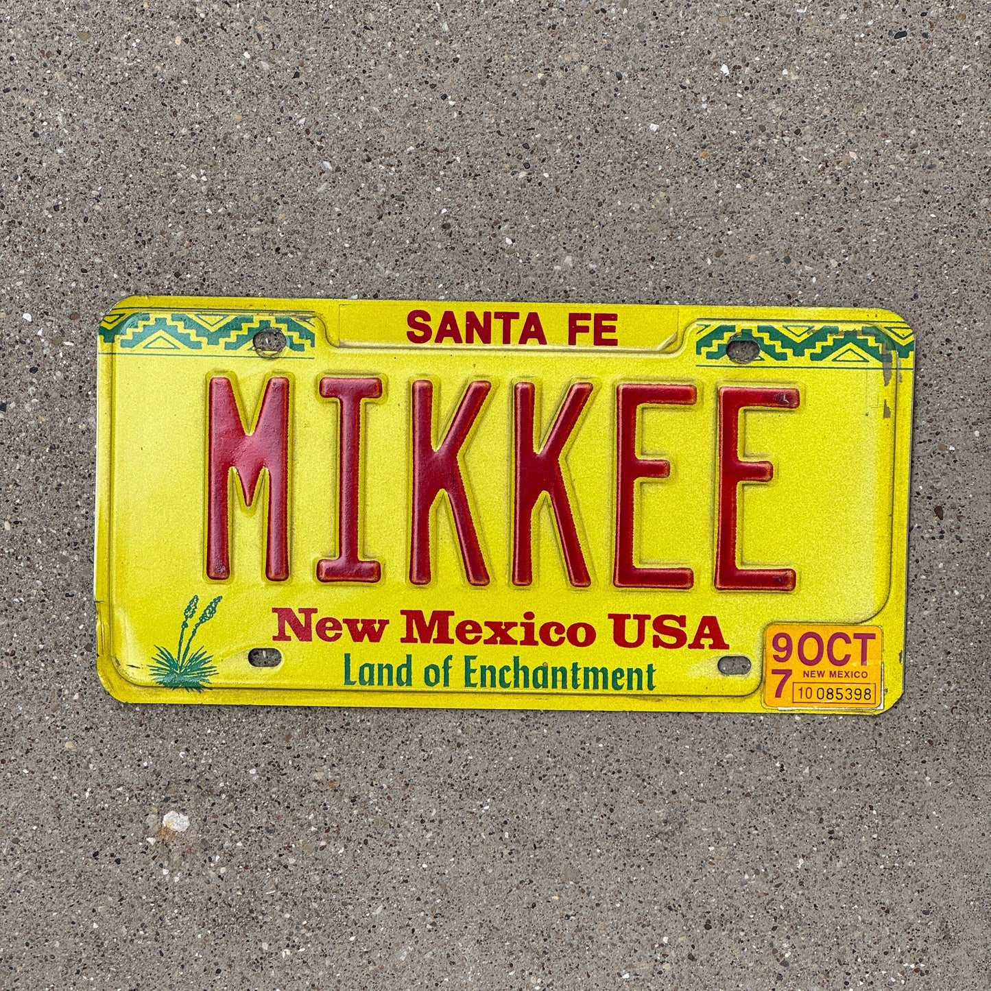 Photo of a 1992 1997 New Mexico Vanity Motorcycle License Plate Auto Tag Garage Decor Vintage Mike Michael Mikey MIKKEE