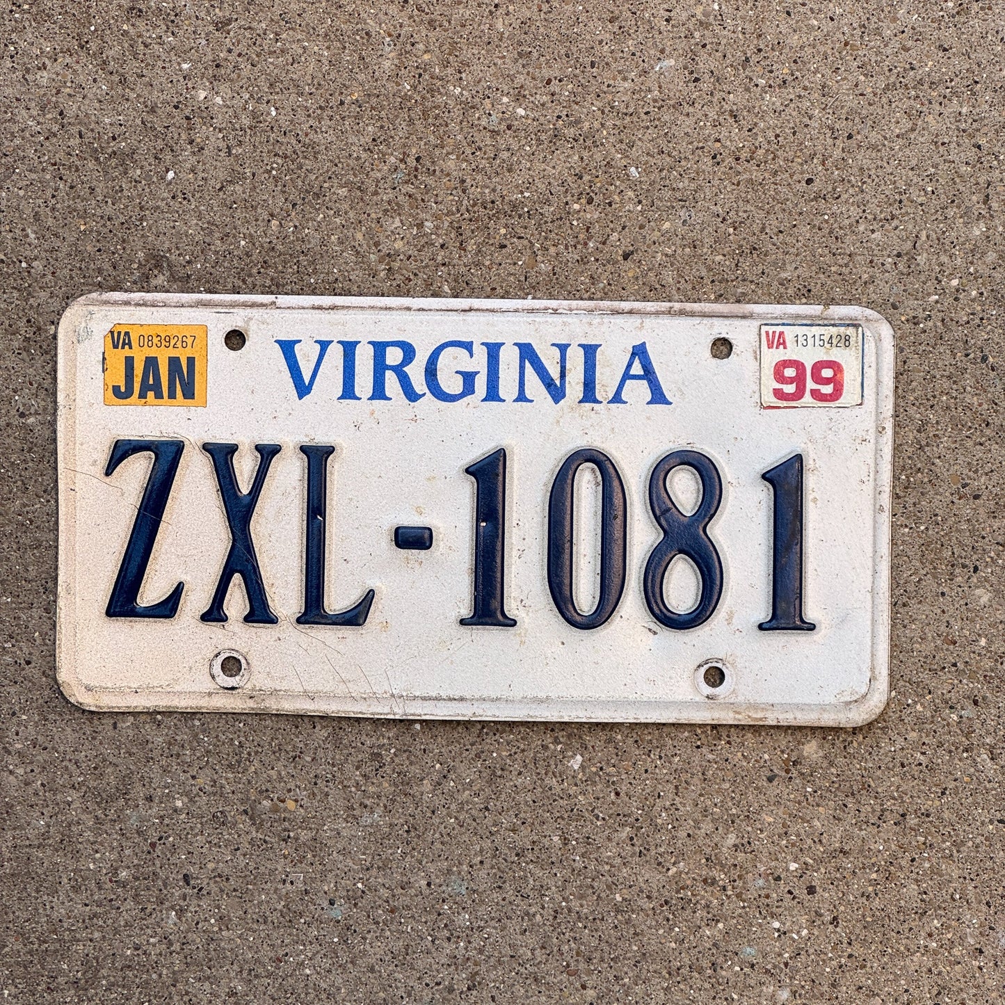 Photo of a 1992 1999 Virginia License Plate Auto Tag 1 Garage Decor ZXL 1081 with original patina
