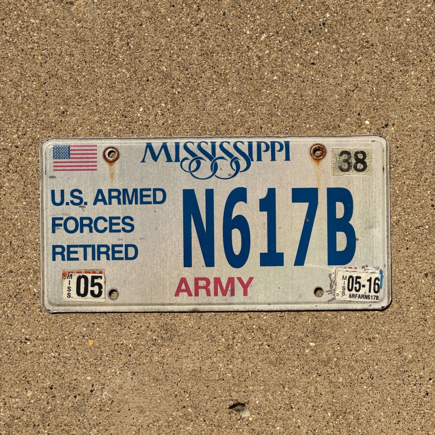 Photo of a 1992 2016 Mississippi Retired Army License Plate Auto Tag Garage Decor Vintage Military N 617 B