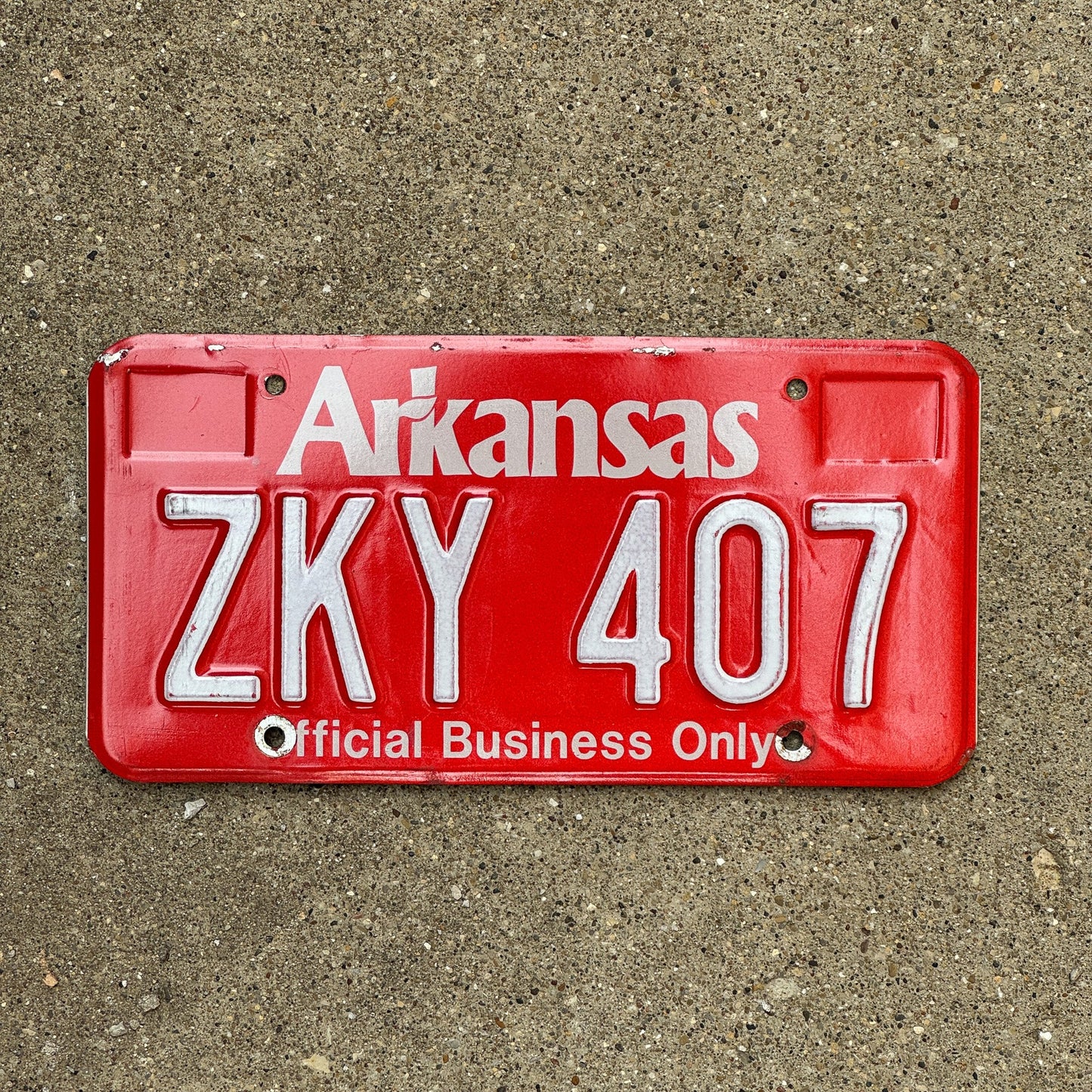 Photo of a 1992 Arkansas Official Business License Plate Auto Tag 2 Garage Decor ZKY 407